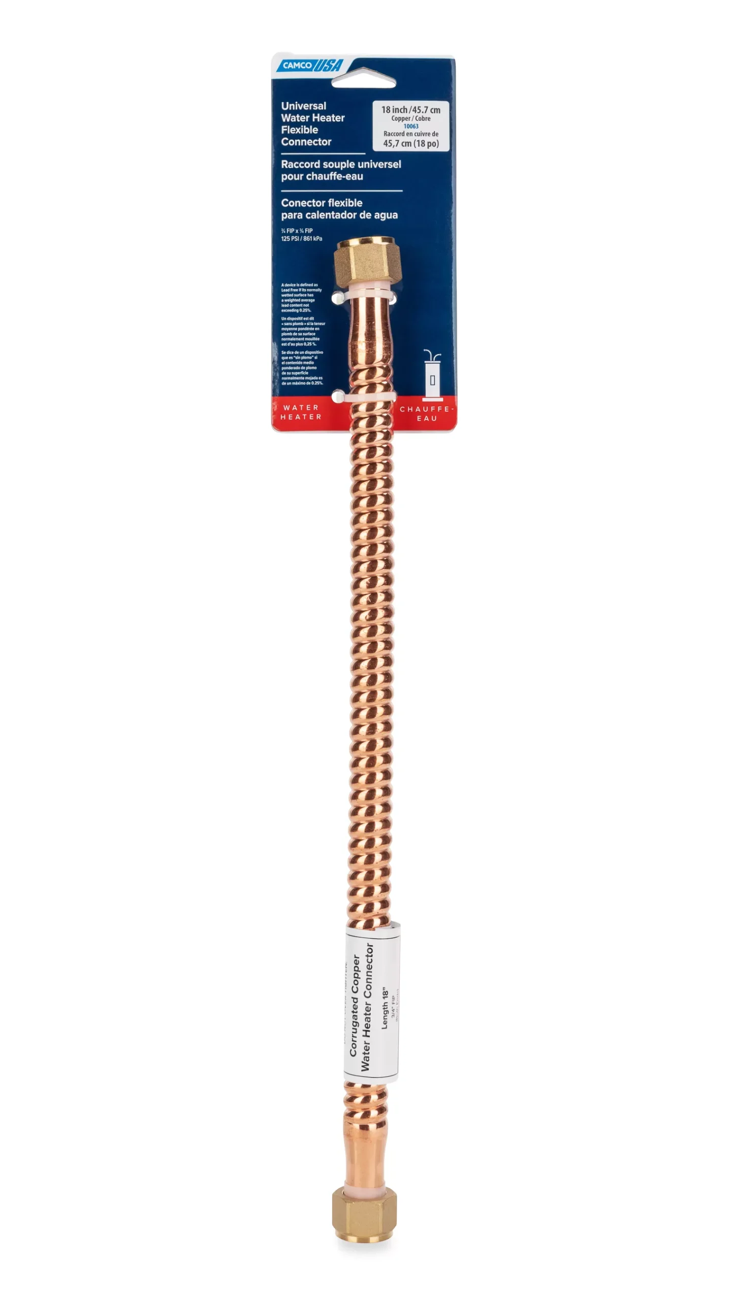 10063 - Water Connector 18"x3/4"FIP x3/4"FIP,Flex Copper, LLC (Card)