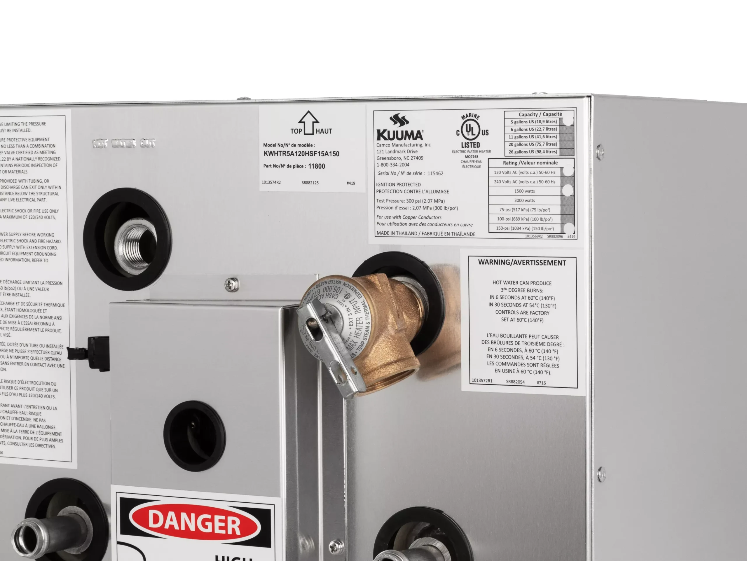 11800 - 5 Gal WH, 120V Front Heat Exch, Side Mount, OEM