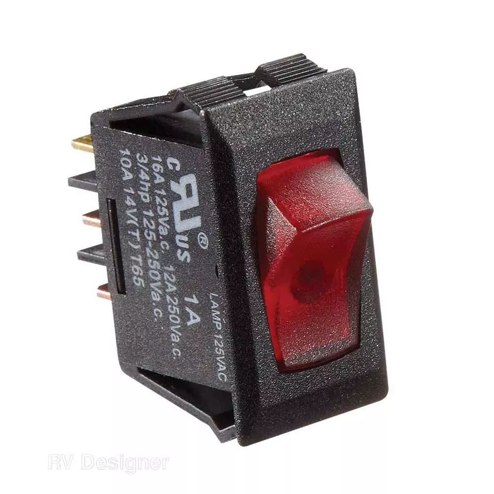 125 VAC Black w/Red Rocker Switch