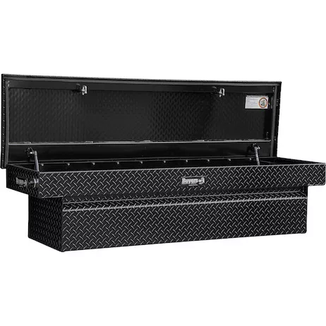 1729450F - 23x27x71 Inch Gloss Black Diamond Tread Aluminum Crossover Truck Box, Keyed Alike For Fleets