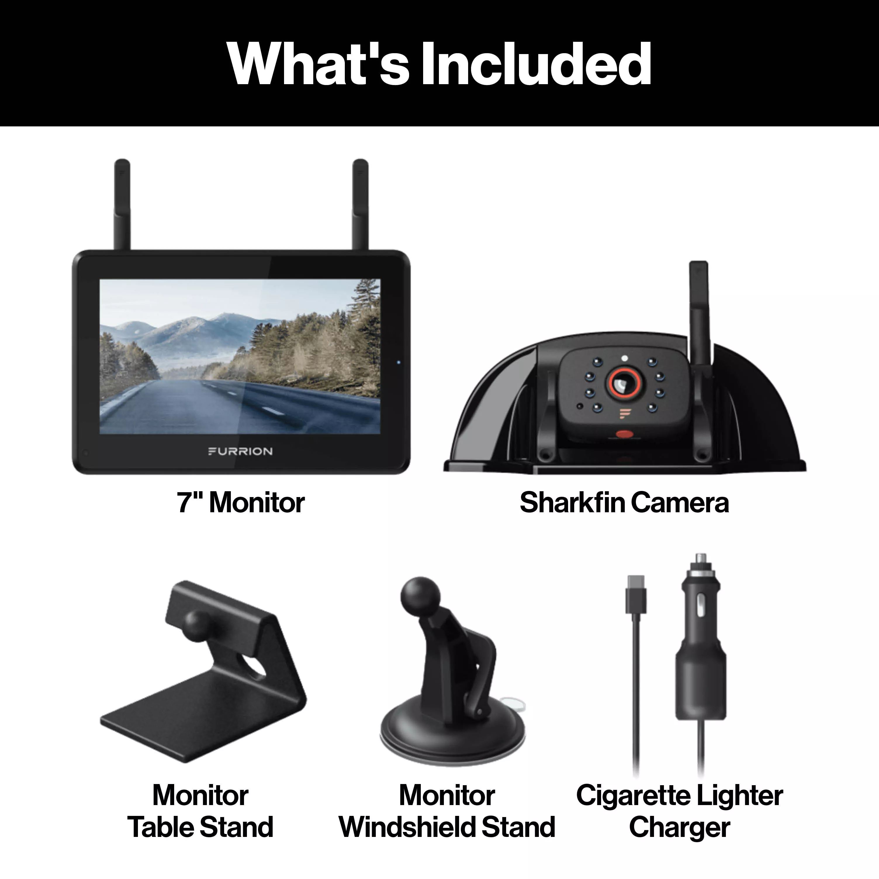 2021124329 - Vision S+ RV Observation System - 7" Monitor, Sharkfin Camera #FOS7HTASF