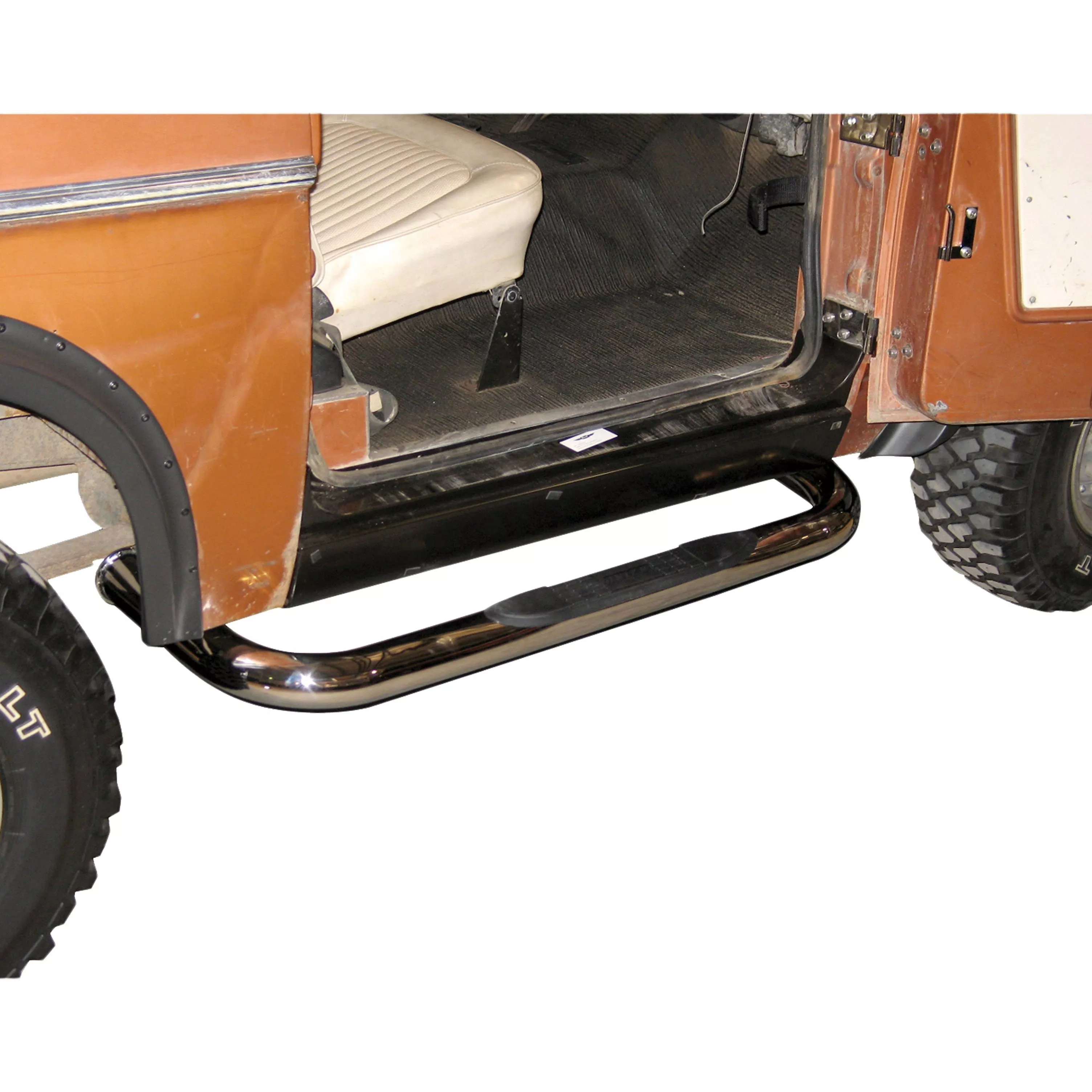 203038-2 - 3-Inch Round Polished Stainless Steel Nerf Bars, No-Drill, Fits Select Ford Bronco - 1966-1972 Ford Bronco