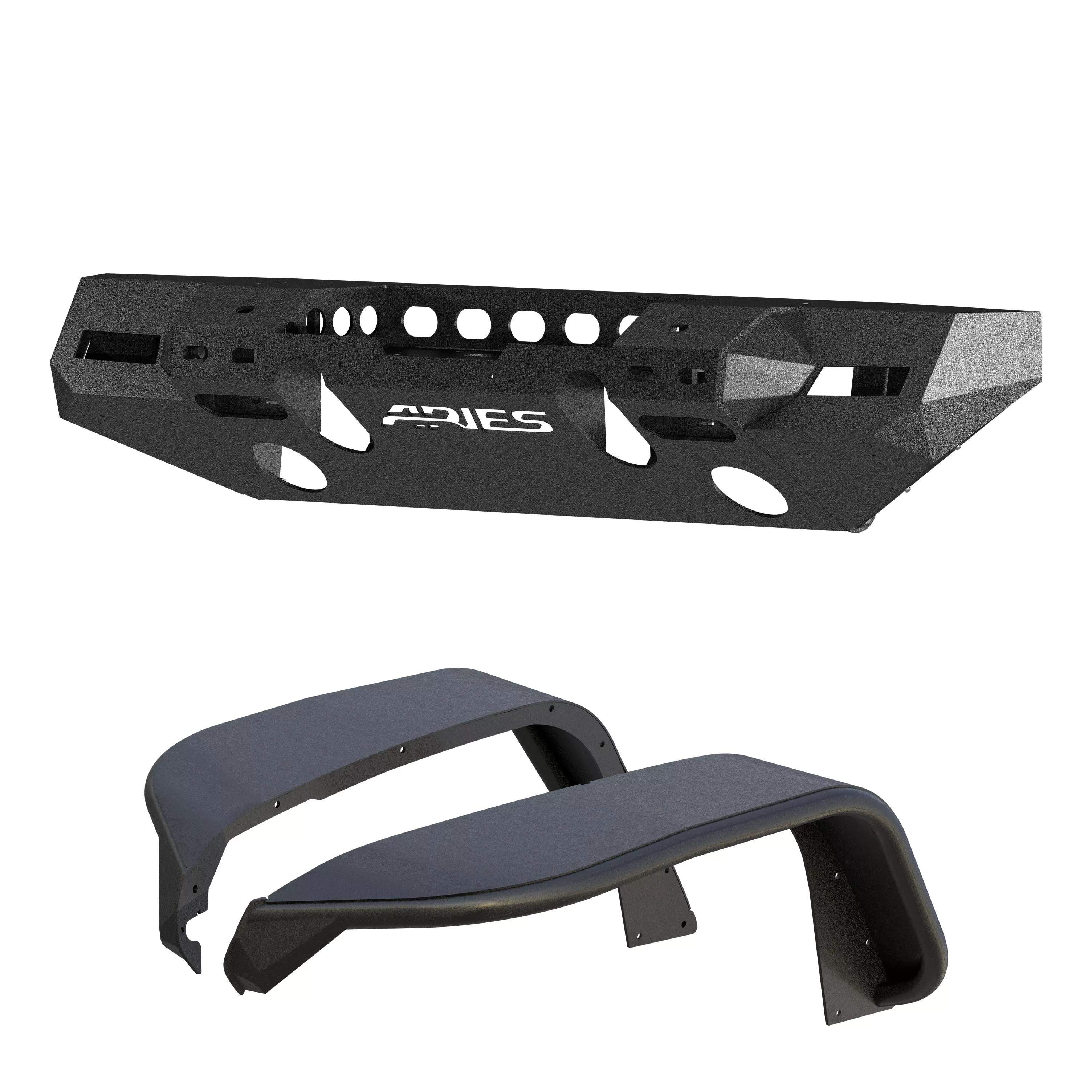 2082077 - TrailChaser Black Aluminum Jeep Wrangler JL Front Bumper and Fender Flares - 2018-2026 Jeep Wrangler