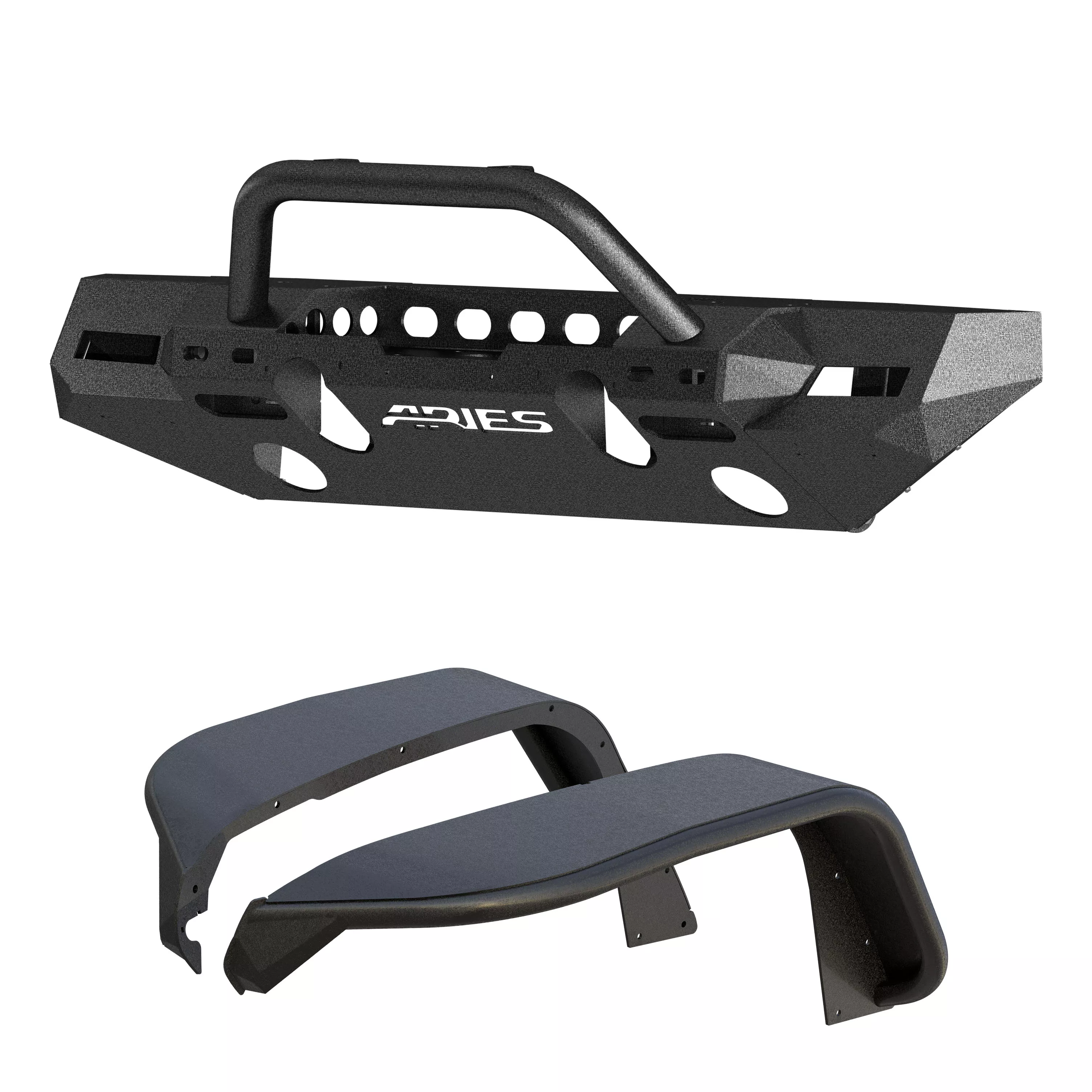 2082096 - TrailChaser Black Aluminum Front Bumper and Fender Flares, Select Jeep Wrangler JL - 2018-2026 Jeep Wrangler