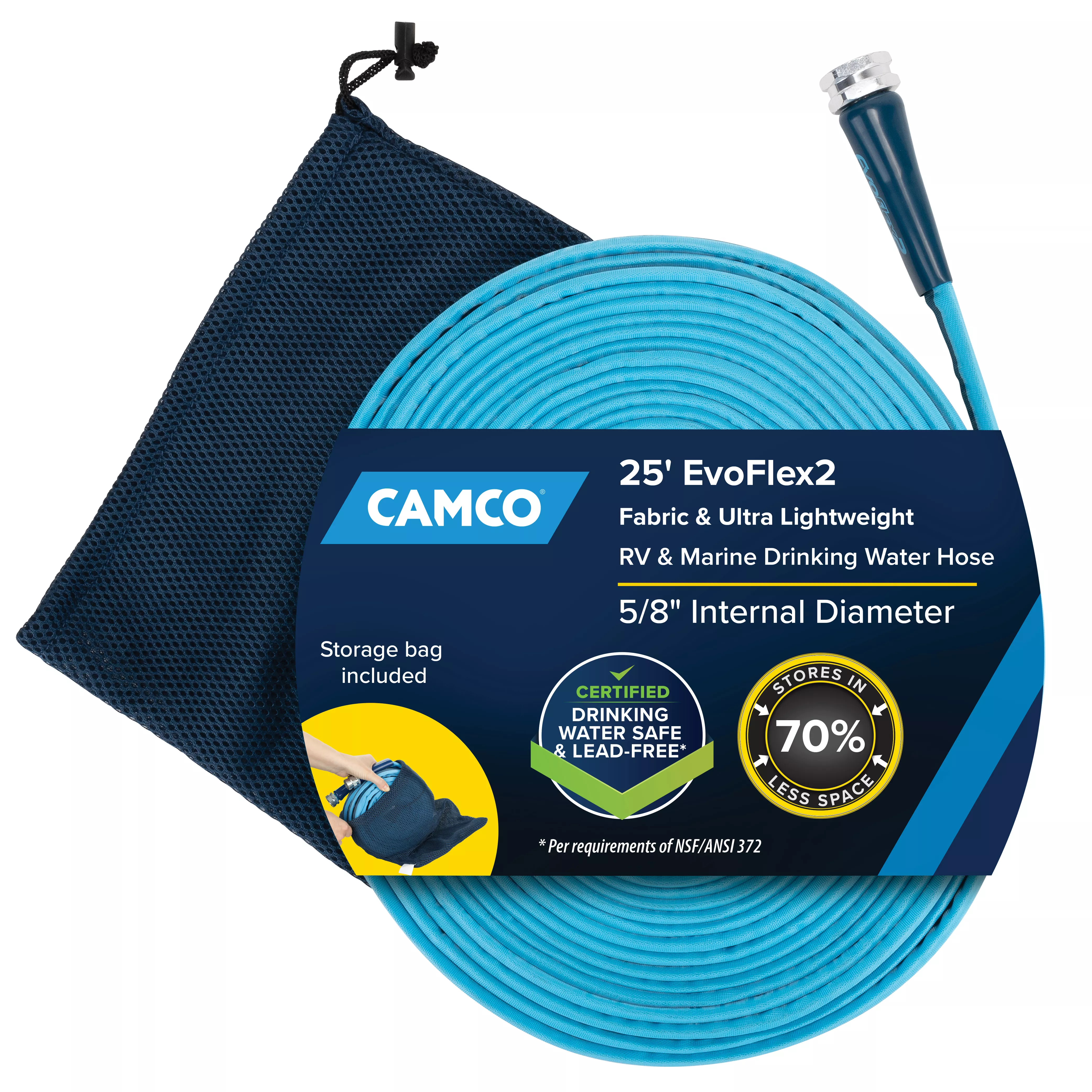 22577 - EvoFlex2 25' Professional Elite Marine/RV Drinking Water Hose, For Drinking Water, Certified Lead-Free, Anti-Kink Design, Durable Fabric Exterior, UV Stabilized for Strength, 5/8" ID