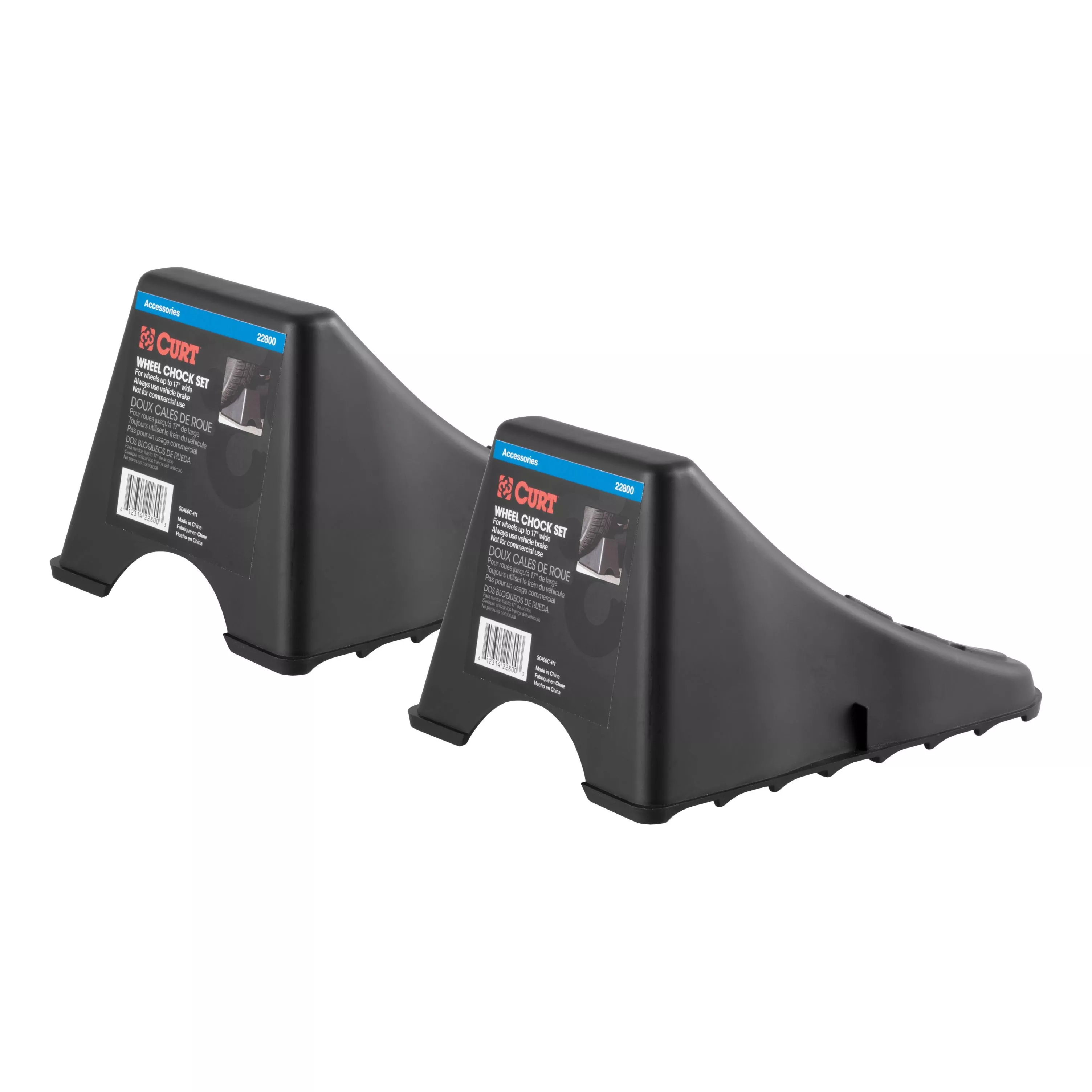 22800 - Black Plastic Wheel Chocks, Vehicle, Trailer, Truck, RV, 2-Pack