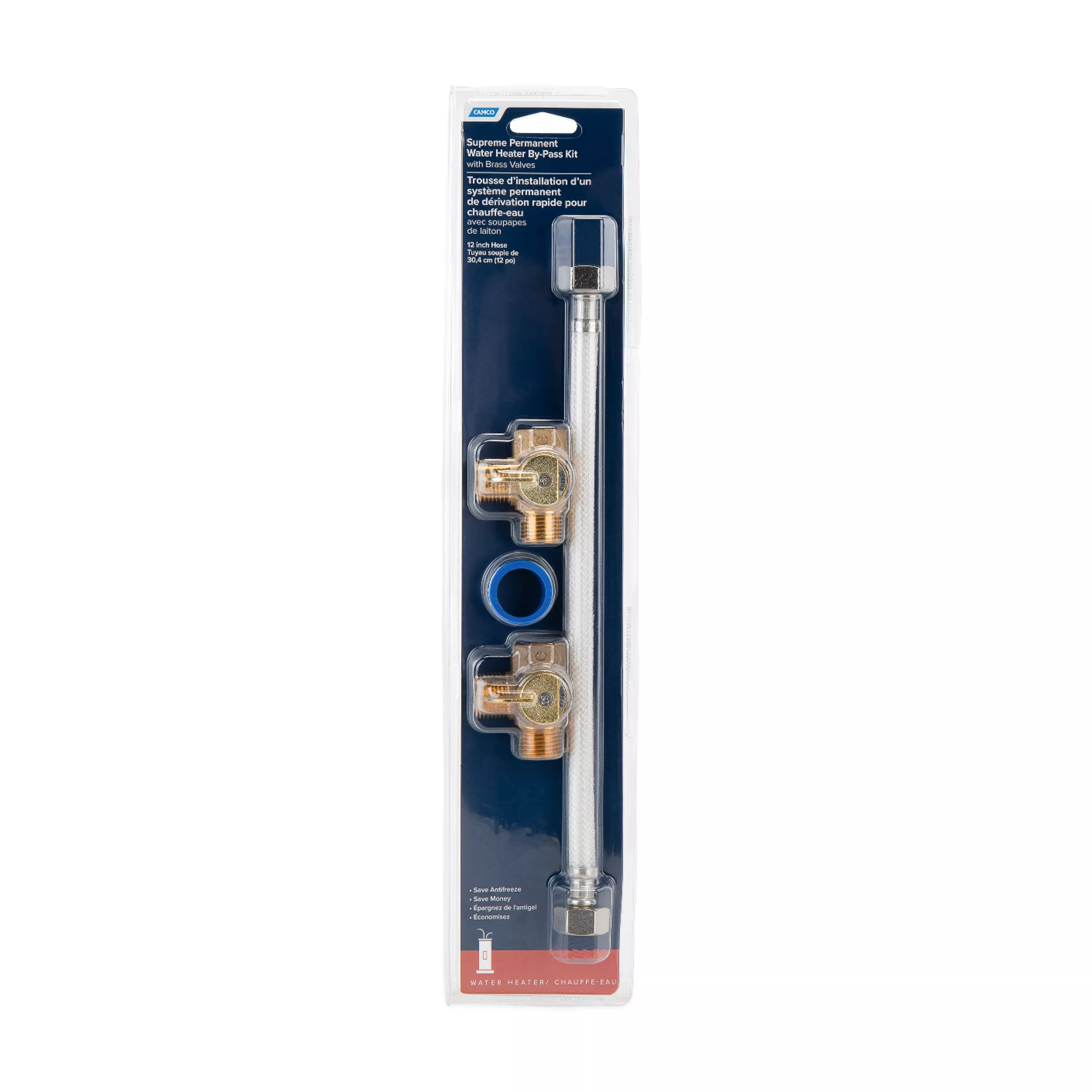 35963 - Supreme Permanent RV Water Heater Bypass Kit with 12″ Hose and Brass Valves, For 10-Gallon RV Water Heaters