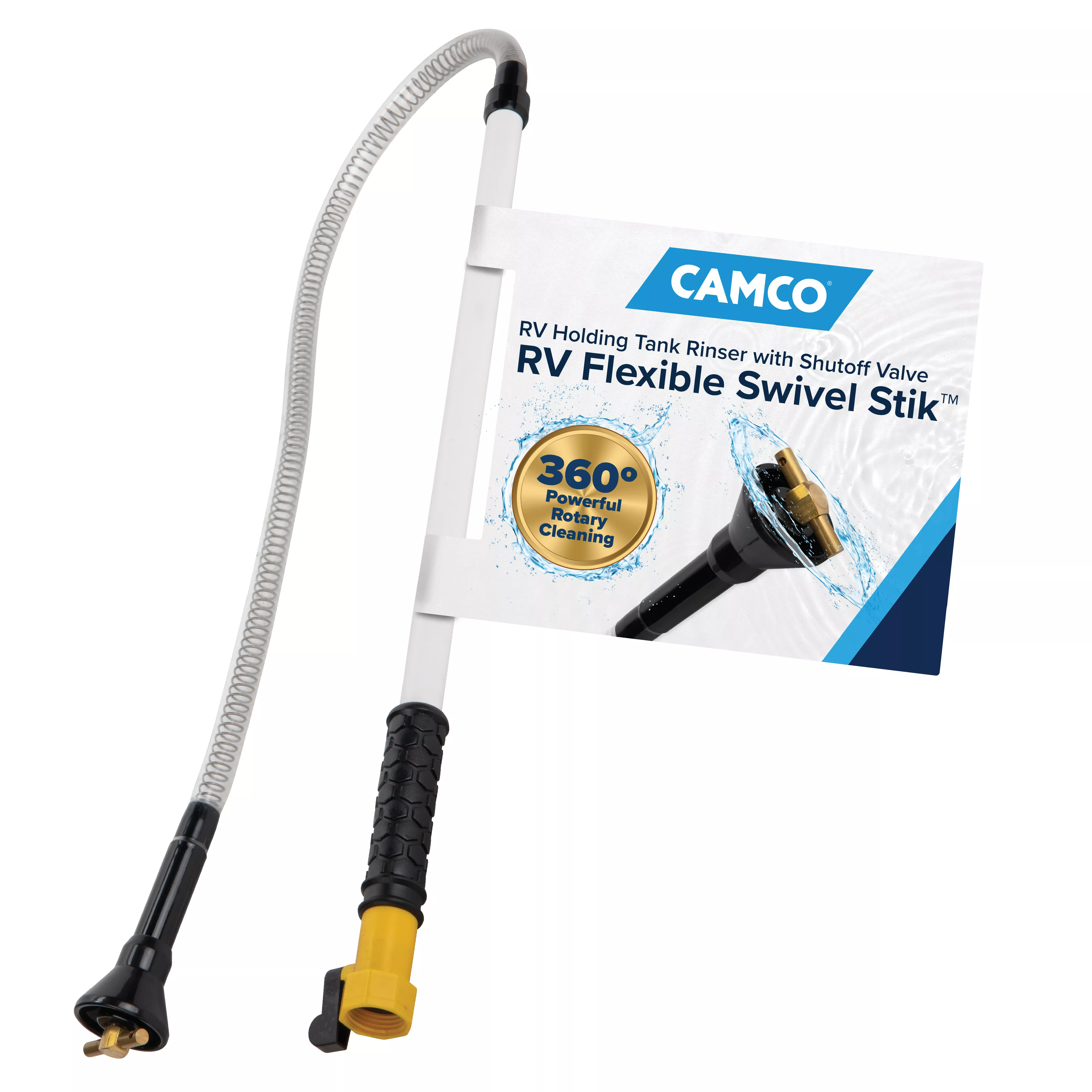 40074 - Flexible RV/Camper Holding Tank Cleaning Swivel Stik Rinser — Features Powerful Rotary Cleaning Action & 34" of Flexible Reach — Equipped w/ Shutoff Valve & Ergonomic Easy Grip Handle