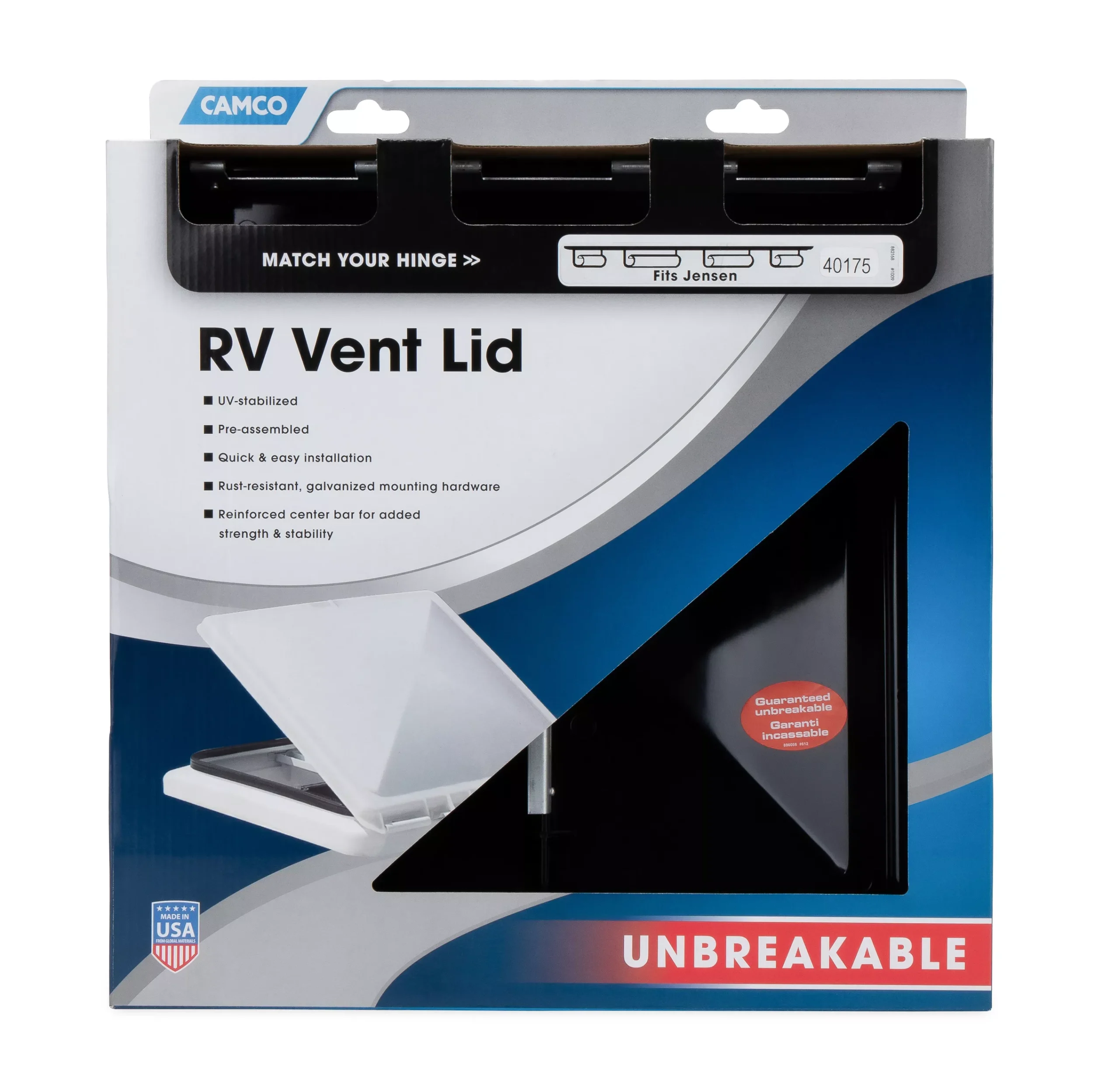 40175 - Vent Lid, Jensen pre '94 pin, Black (Polycarb) (Eng/Fr)