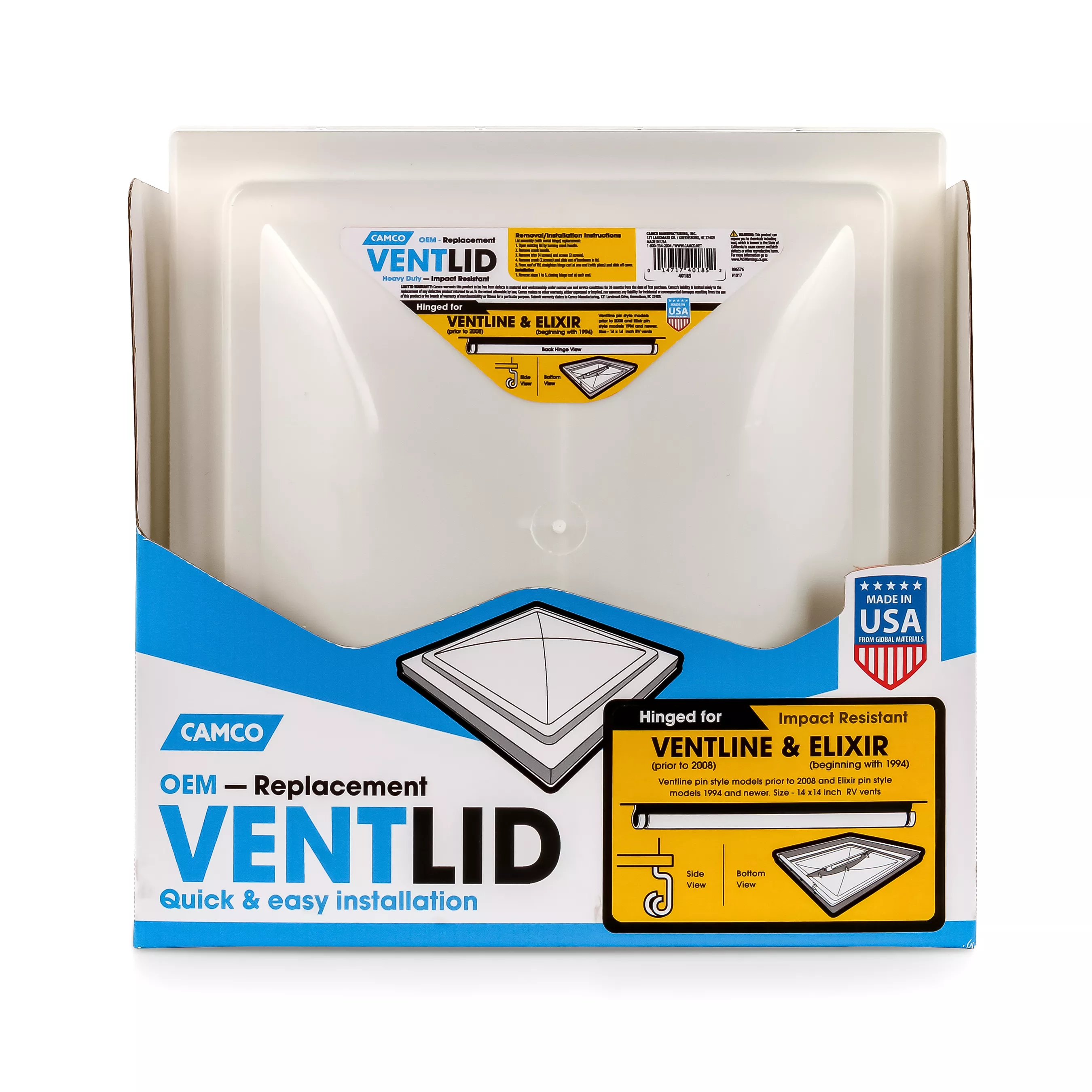 40185 - Vent Lid, Ventline pre '08/Elixir '94 up, White, PDQ