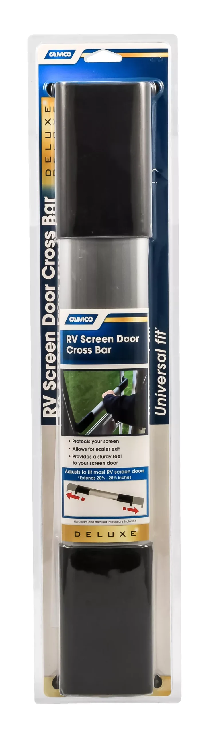 42188 - RV Screen Door Handle Cross Bar - Adjustable Design Bar Extends 21⅝–28⅝ inches - Provides Easier Grip for Exiting & Protects your Camper Screen Door ( )
