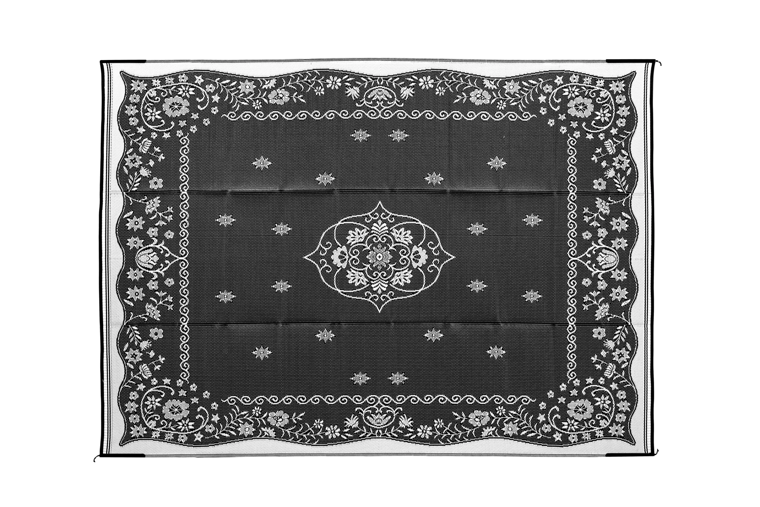42853 - Outdoor Mat - 9' x 12' Oriental, Charcoal/White (E/F)