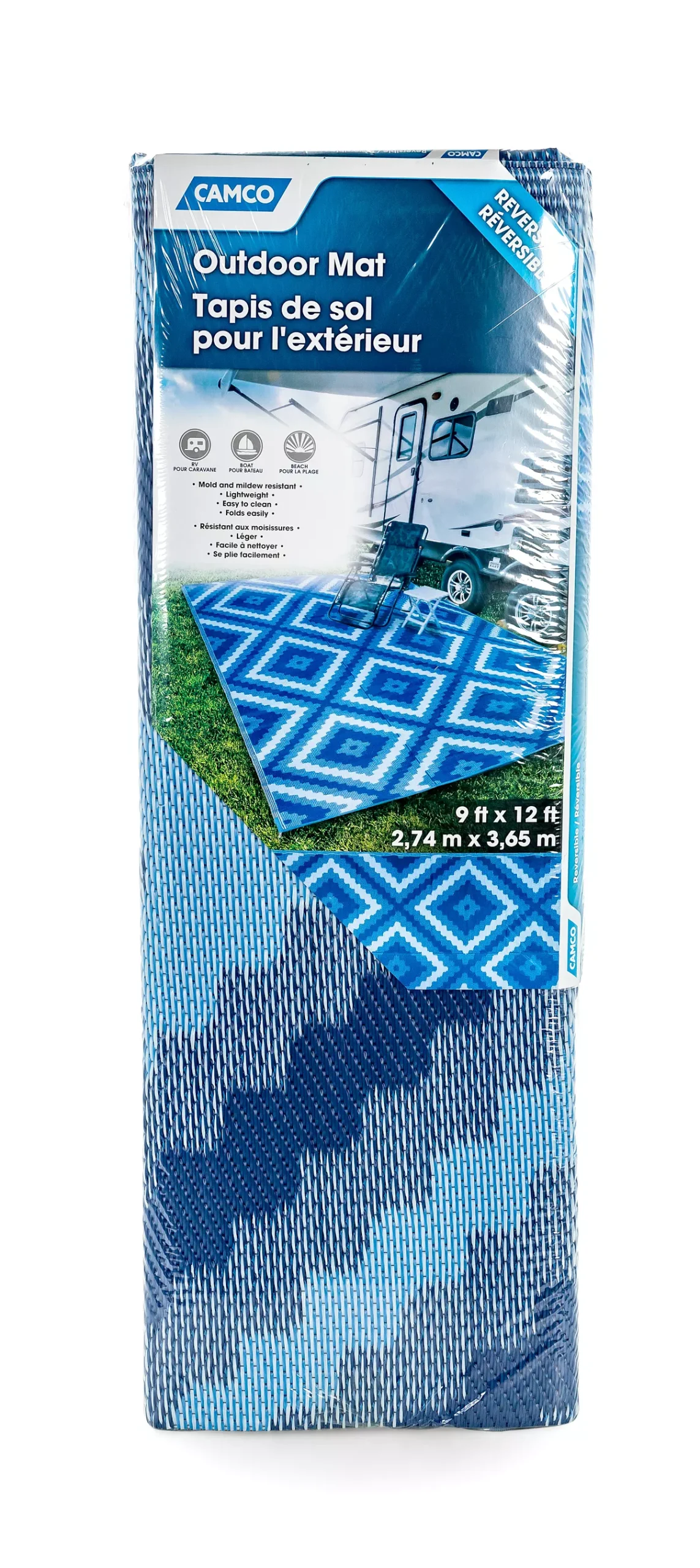 42866 - Outdoor Mat - 9' x 12' Zig Zag-Diamond Blue/Blue/White (E/F)