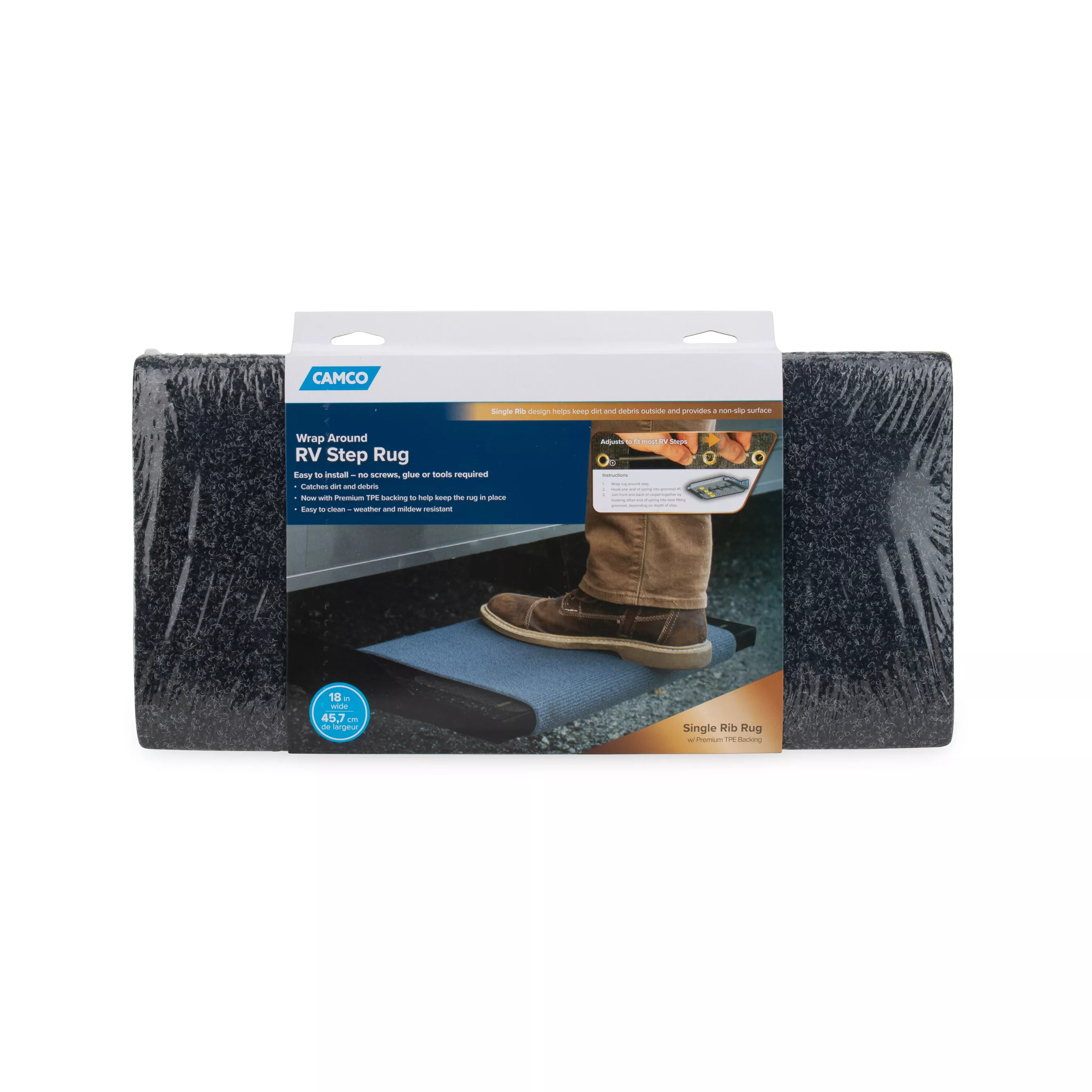 42904 - Step Rug,Premium,Poly SingleRib w/UV&TPE 17.5"x18"Black(E/F)
