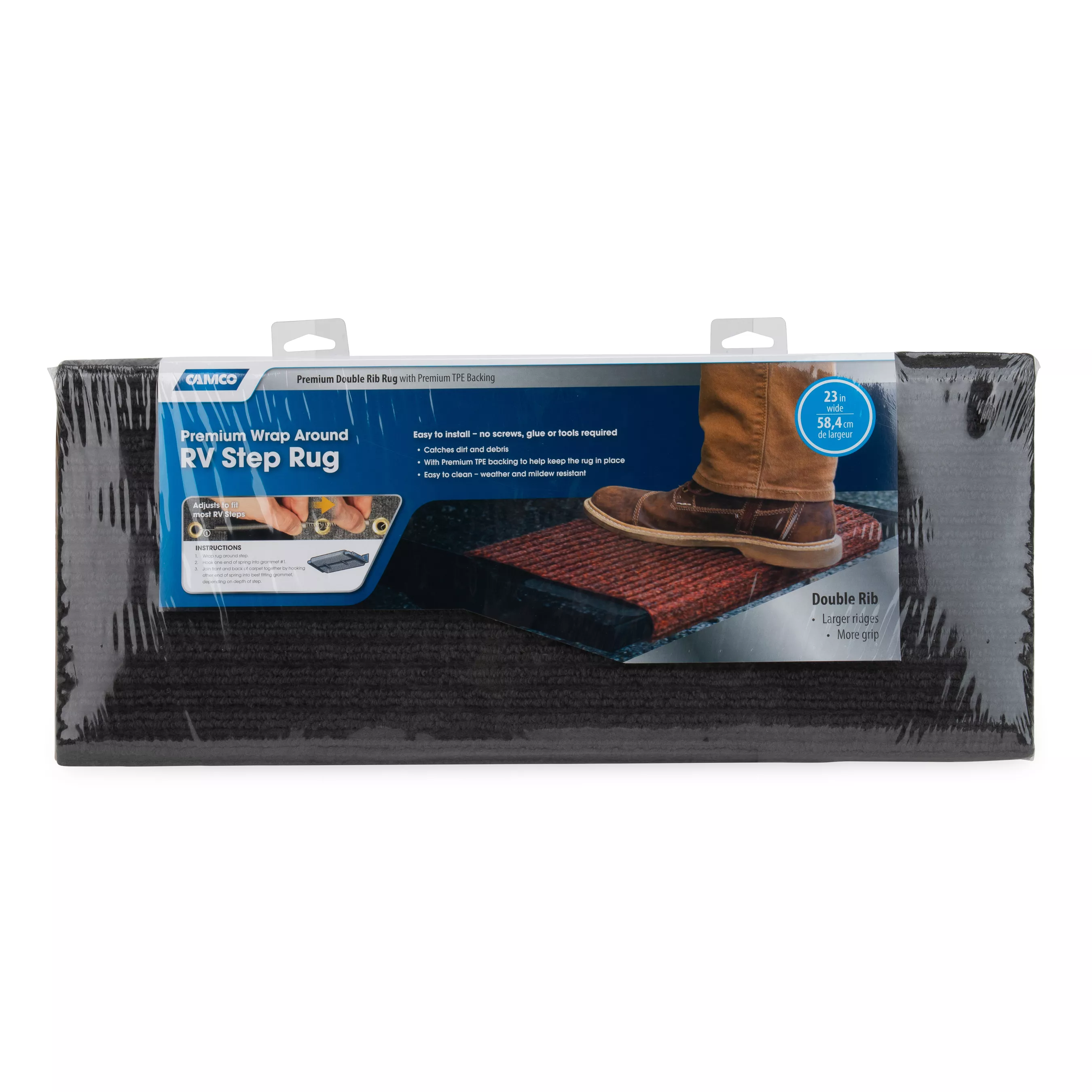 42956 - Premium Wrap Around RV Step Rug, Double Ribbed with TPE Backing, Fits 24-Inch-Wide RV Steps, Gray