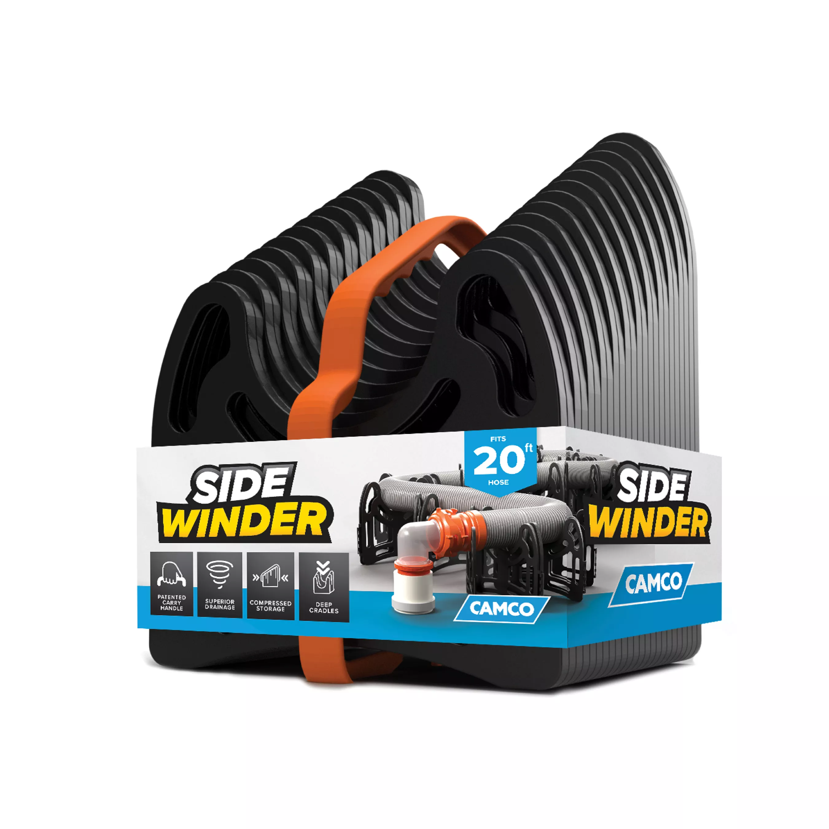 43051 - Sidewinder RV Sewer Hose Support — 20' — Flexible Telescoping Design Curves Around Obstacles — Deep Cradles Secure RV Sewer Hose — Handle for Easy Carrying — Ready Out of the Box