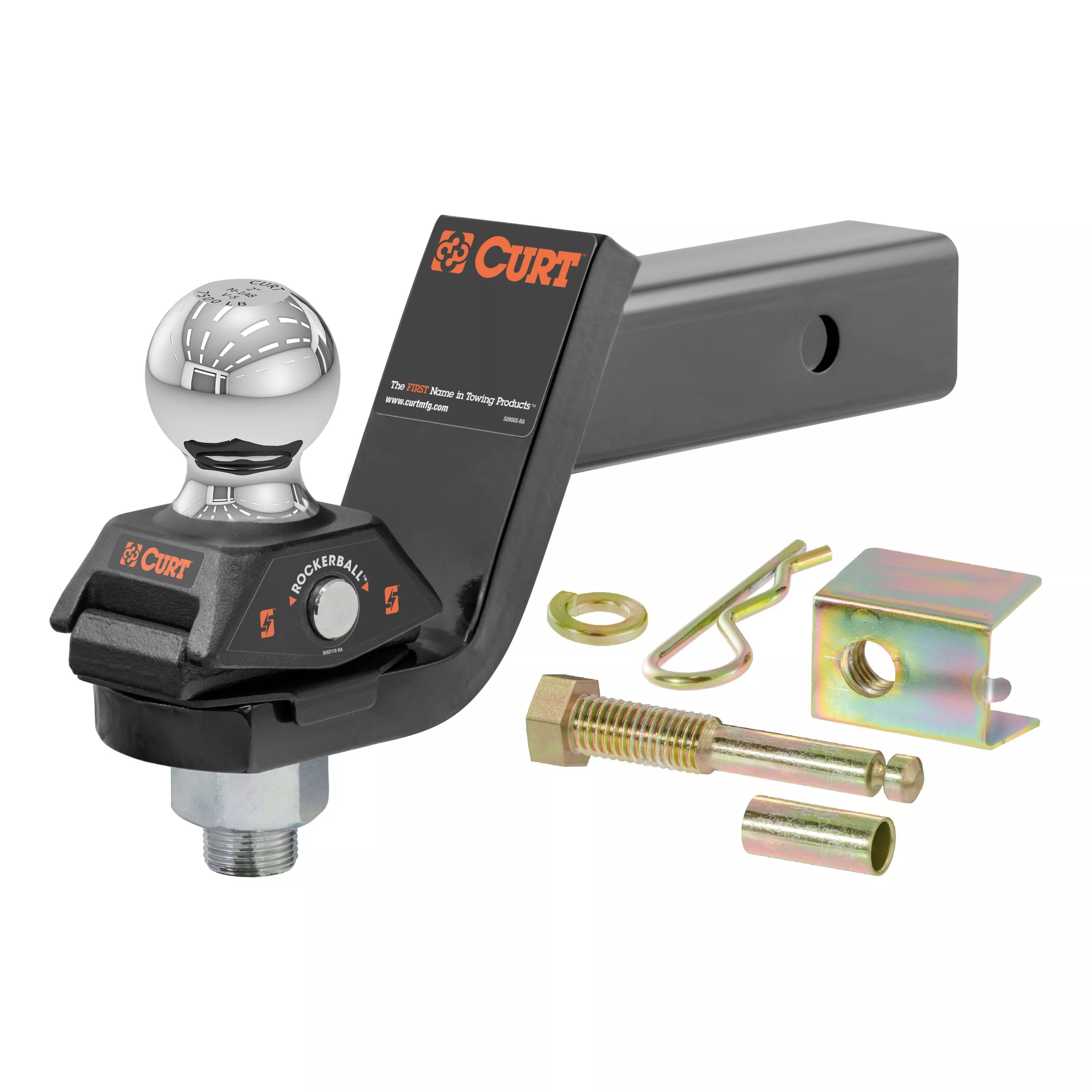 45143 - RockerBall Cushion Hitch Ball Mount, 7,500 lbs 2-Inch Diameter, 2-In Shank, 3" Drop, Anti-Rattle Pin