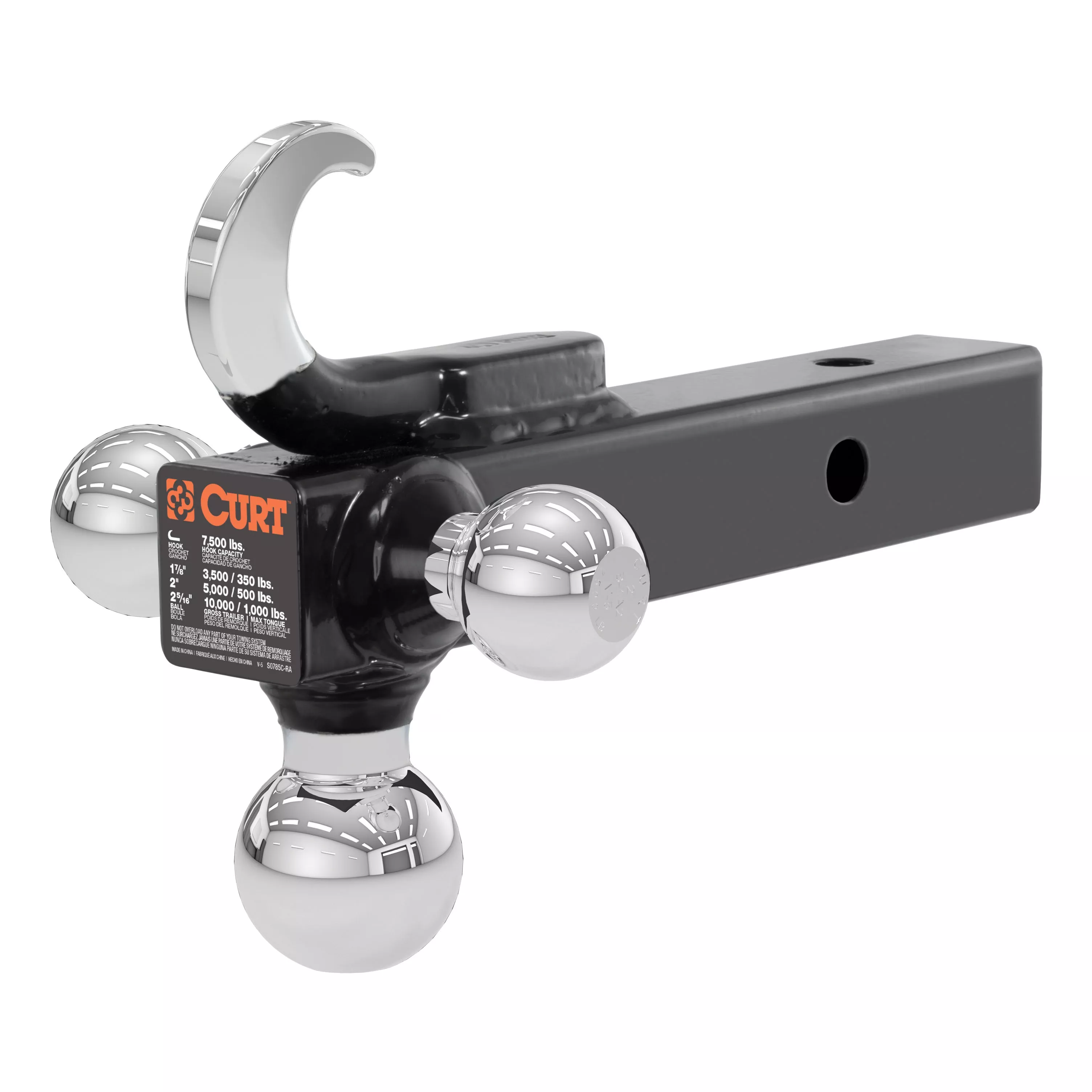 45675 - Multi-Ball Trailer Hitch Ball Mount, 1-7/8, 2, 2-5/16-Inch Balls and Tow Hook, Fits 2-Inch Receiver, 10,000 lbs