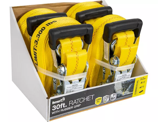 5483000CC - 30 Foot Commercial Grade Ratchet Strap with Soft Rubber Grips - J Hooks, Full Cut Case (4 Pieces Per Case)