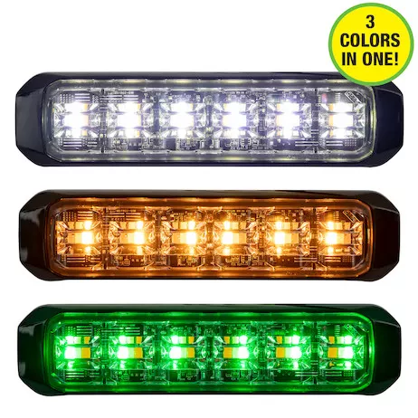 8890929 - 3 1/2 Inch Wide Angle Tri-Color LED Strobe Light, Amber/Green/Clear