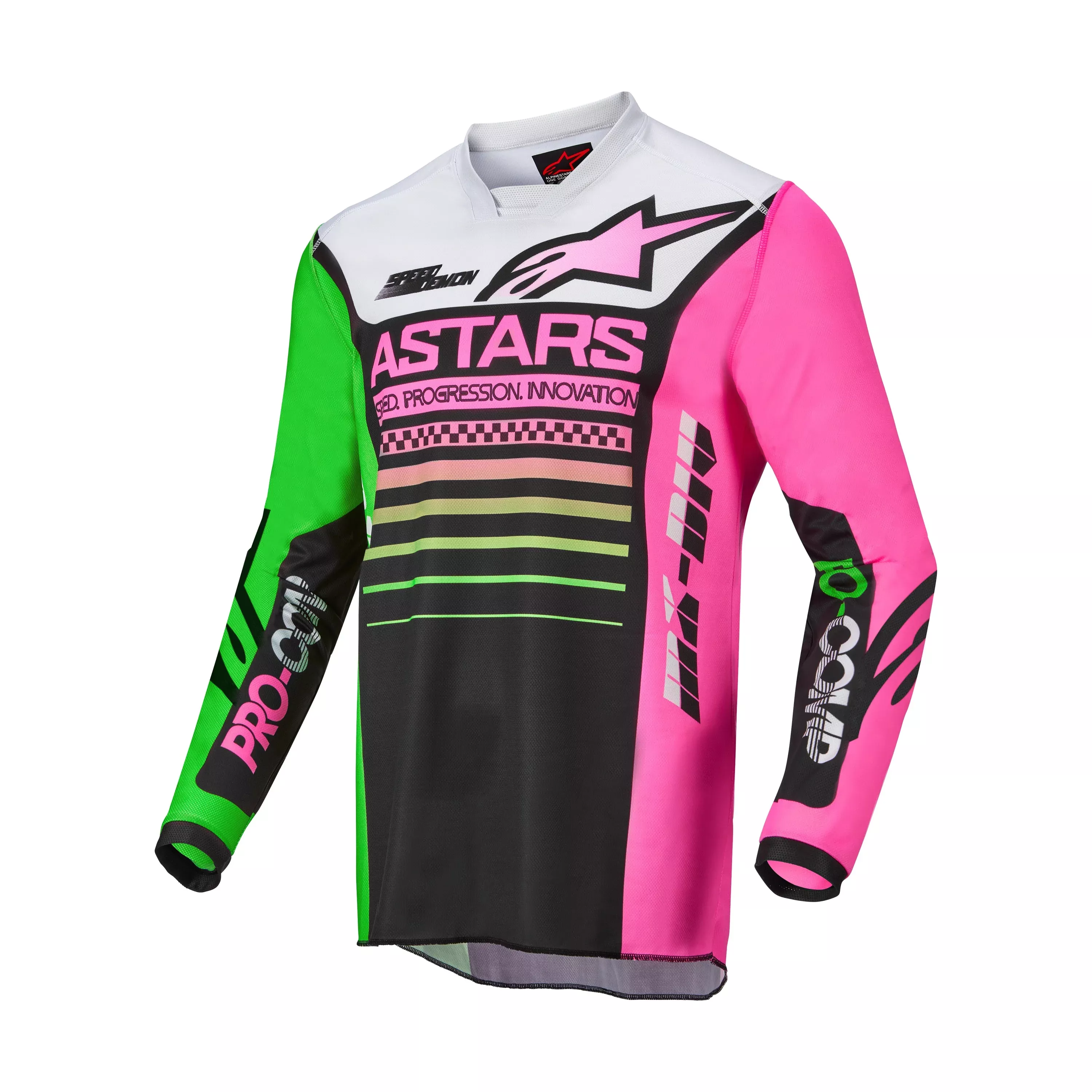 ALPINESTARS RACER COMPASS JERSEY BLK/GRN NEON/PINK FLUO LG - 482-9739L