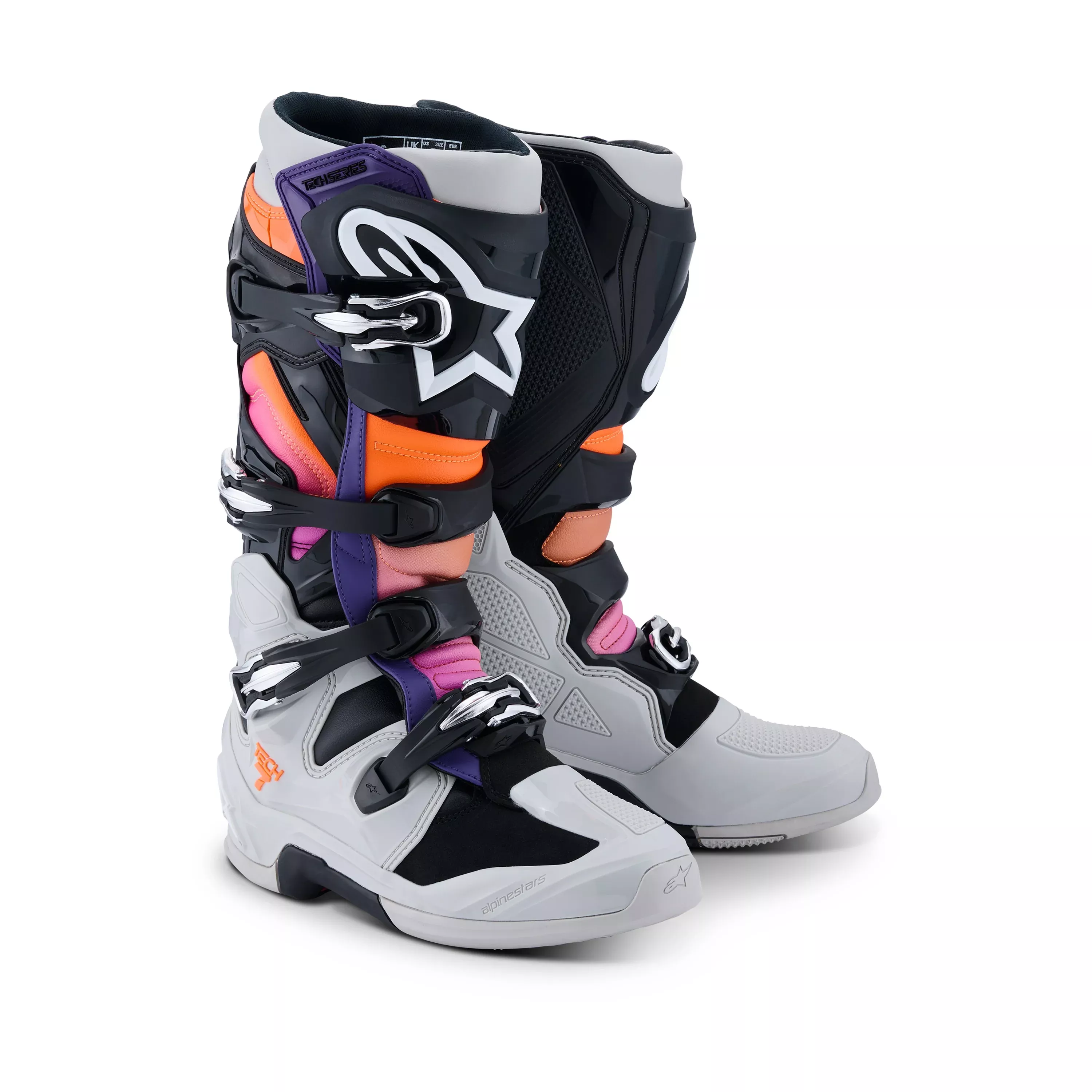 ALPINESTARS TECH 7 BOOTS BLACK/LIGHT GRAY/FLUORESCENT ORANGE/MAGENTA US 8 / EU 42 - 482-0016309