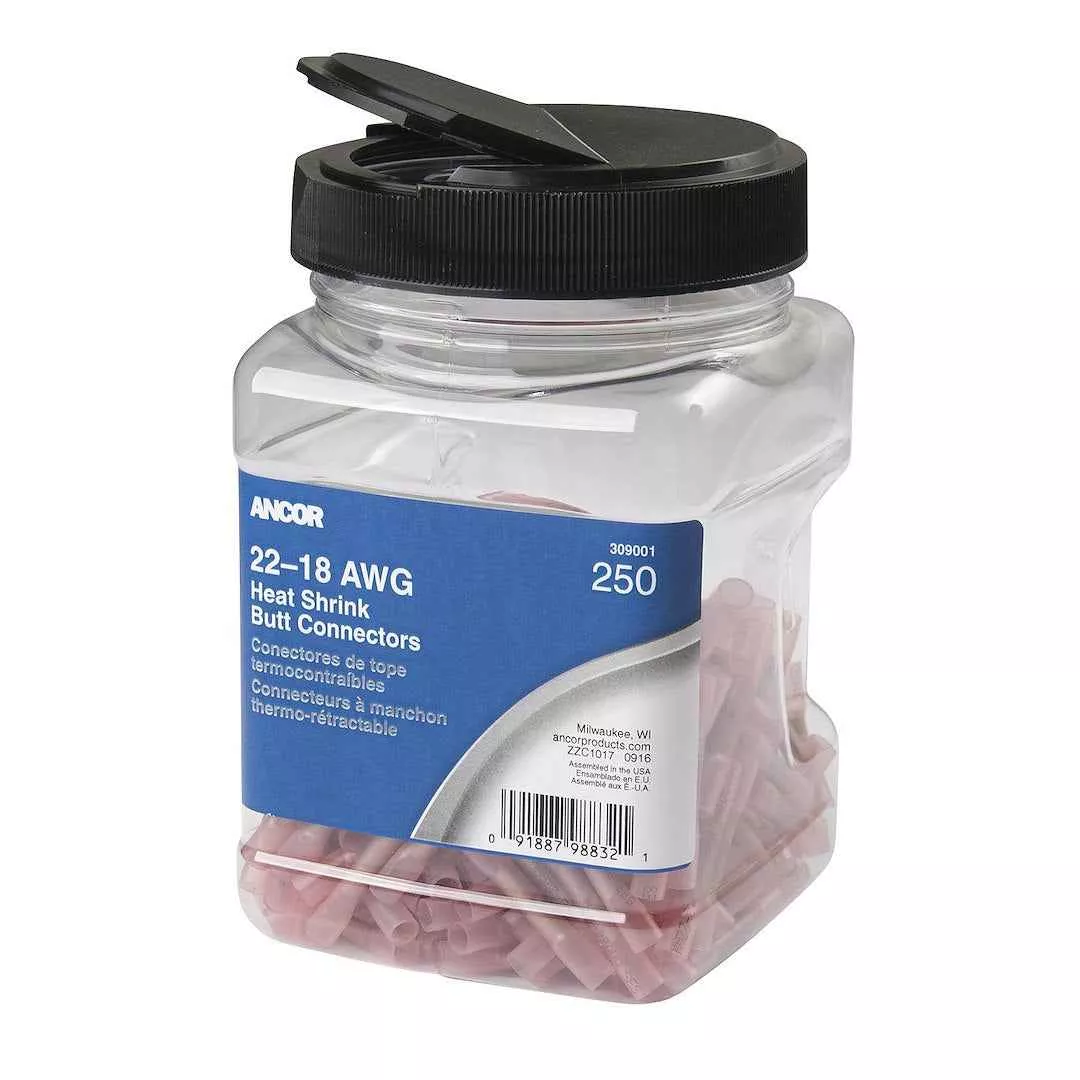Ancor 309001 Heat Shrink Butt Connector - 22-18 Gauge, 250-pack