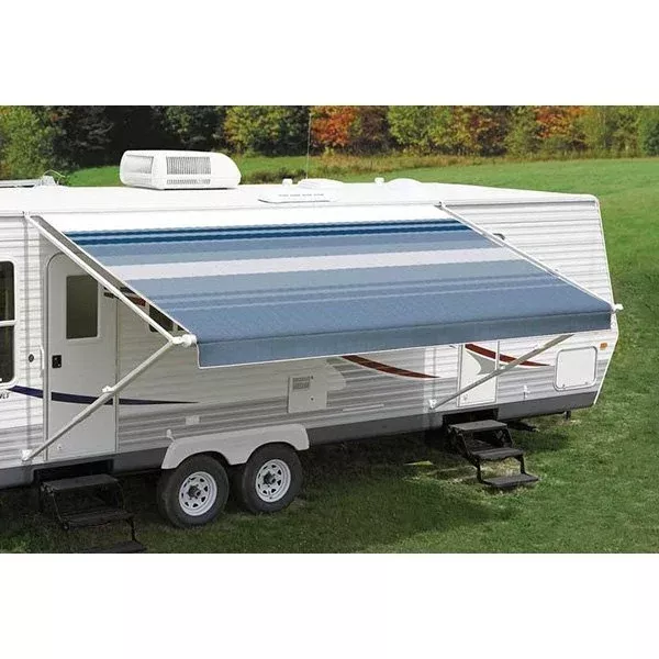 Awning Fabric 1-Piece 20' Ocean Blue White Weatherguard