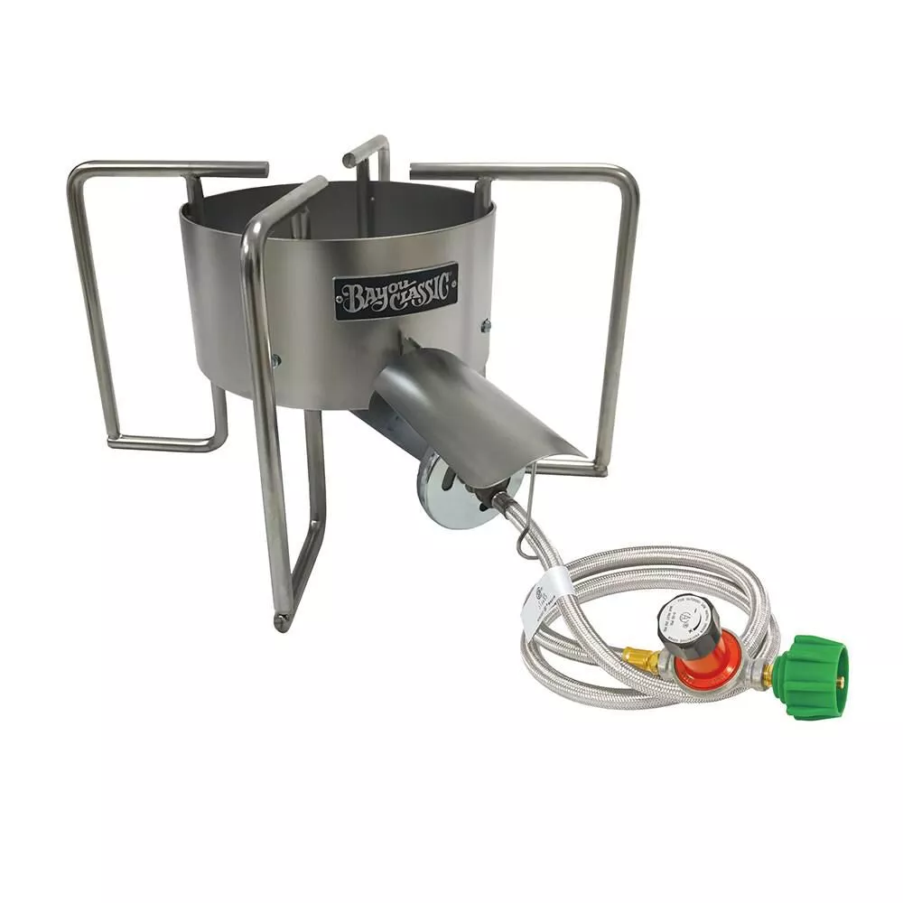 Bayou Classic Stainless Steel Banjo Cooker, 22" wide, w/ 30 psi regulator