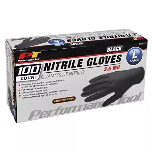BLK NITRILE GLOVES 100 LG