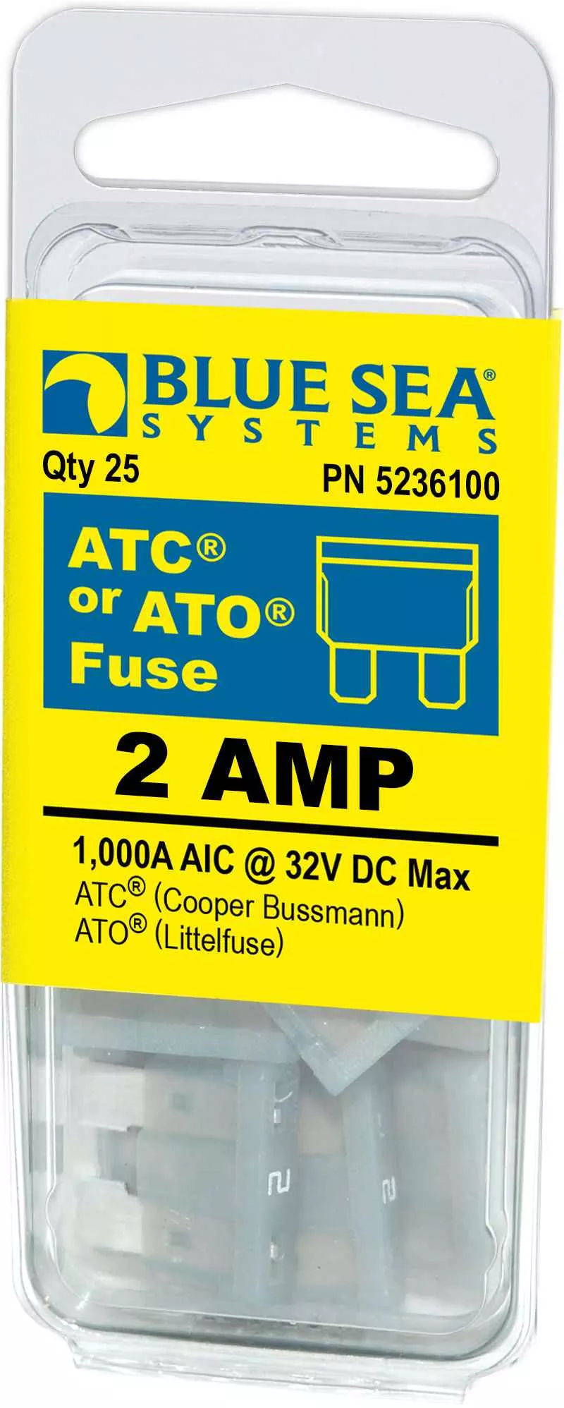 Blue Sea 5236100-BSS 2A ATO/ATC Blade Fuses - 25 Pack