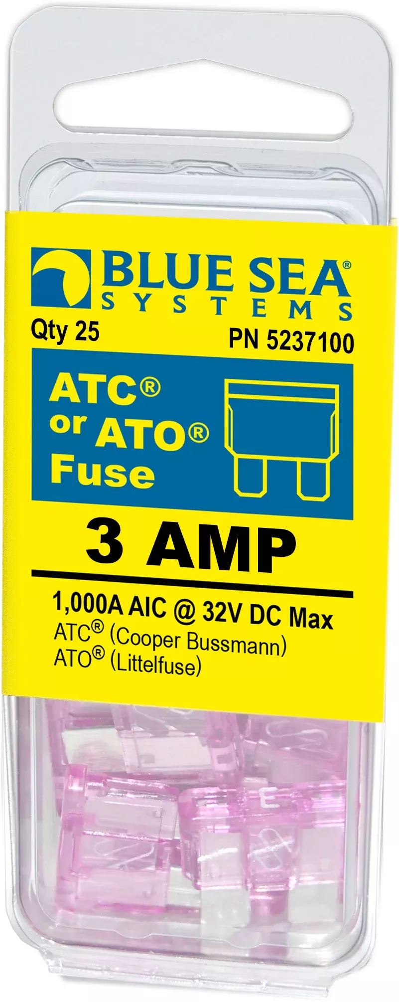 Blue Sea 5237100-BSS 3A ATO/ATC Blade Fuses - 25 Pack
