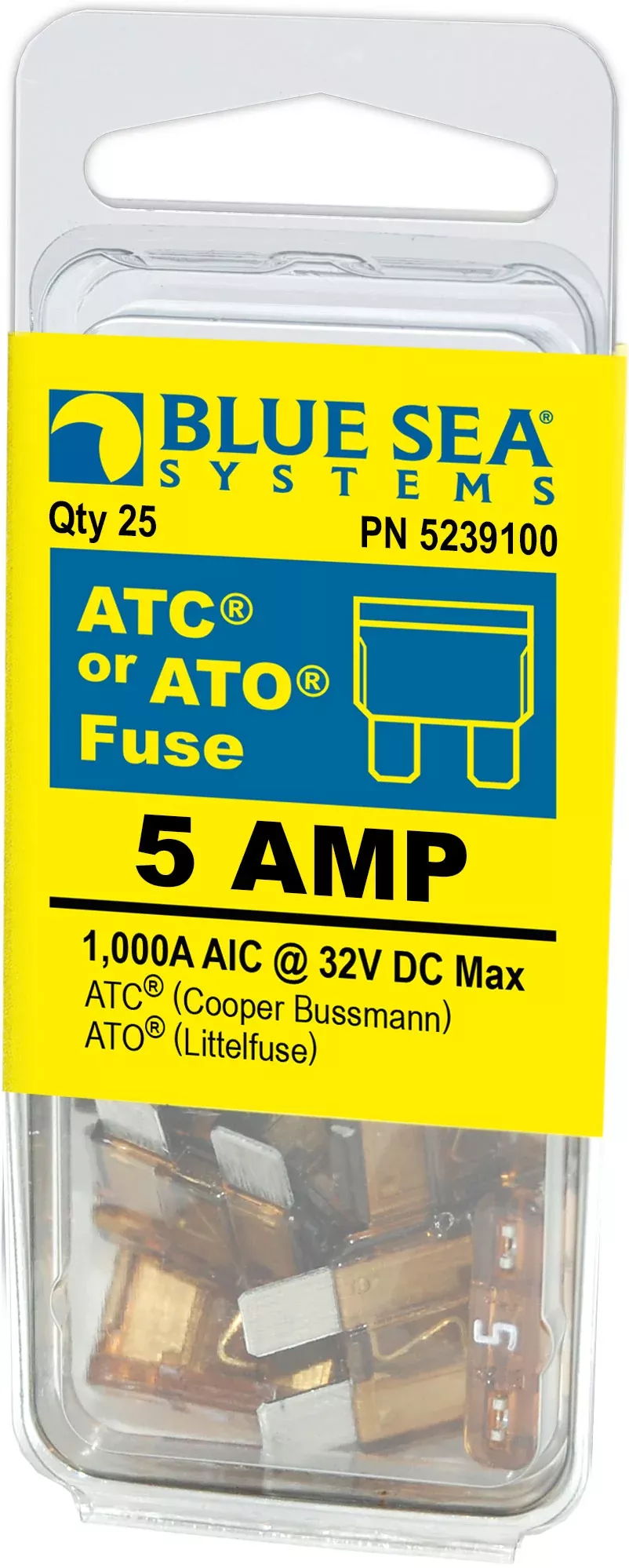 Blue Sea 5239100-BSS 5A ATO/ATC Blade Fuses - 25 Pack