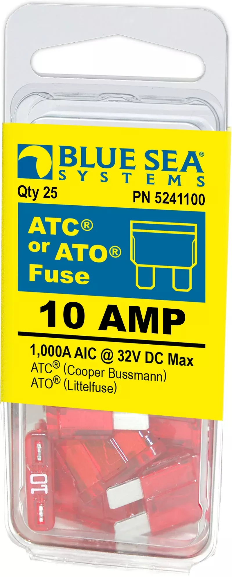Blue Sea 5241100-BSS 10A ATO/ATC Blade Fuses - 25 Pack