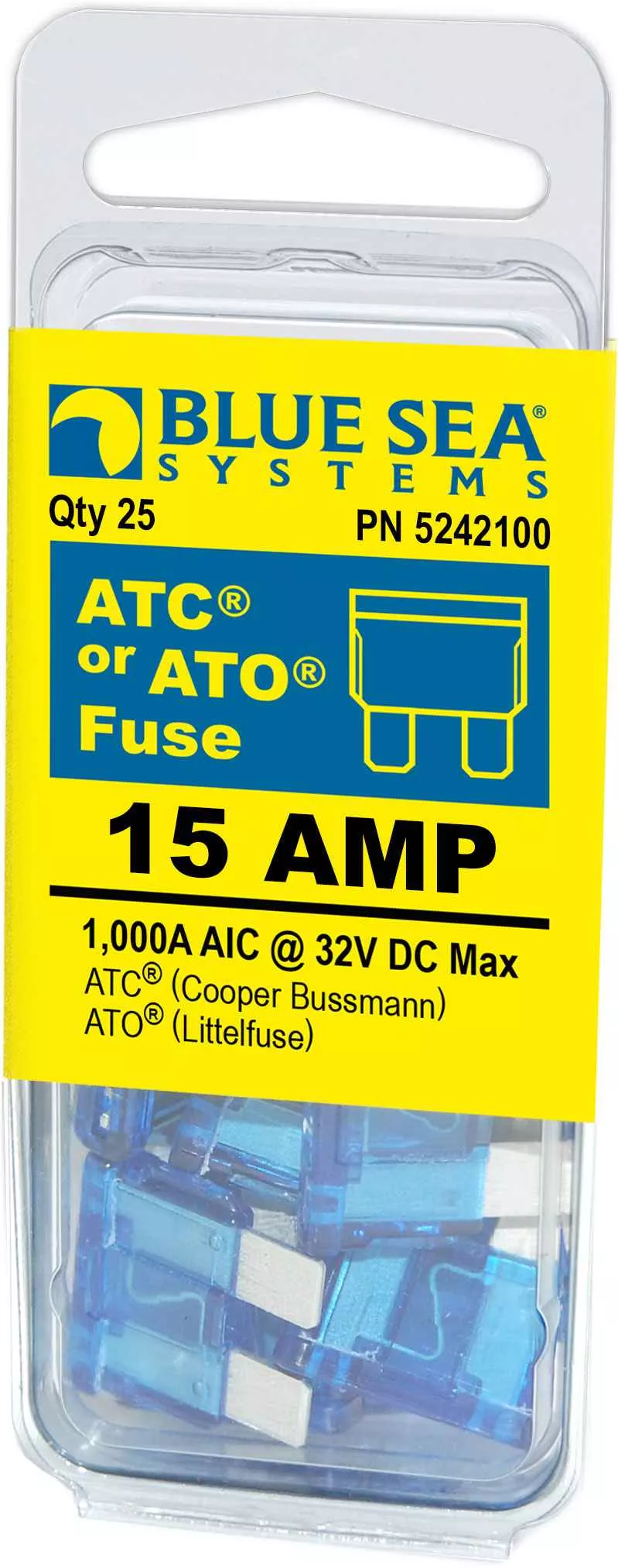 Blue Sea 5242100-BSS 15A ATO/ATC Blade Fuses - 25 Pack