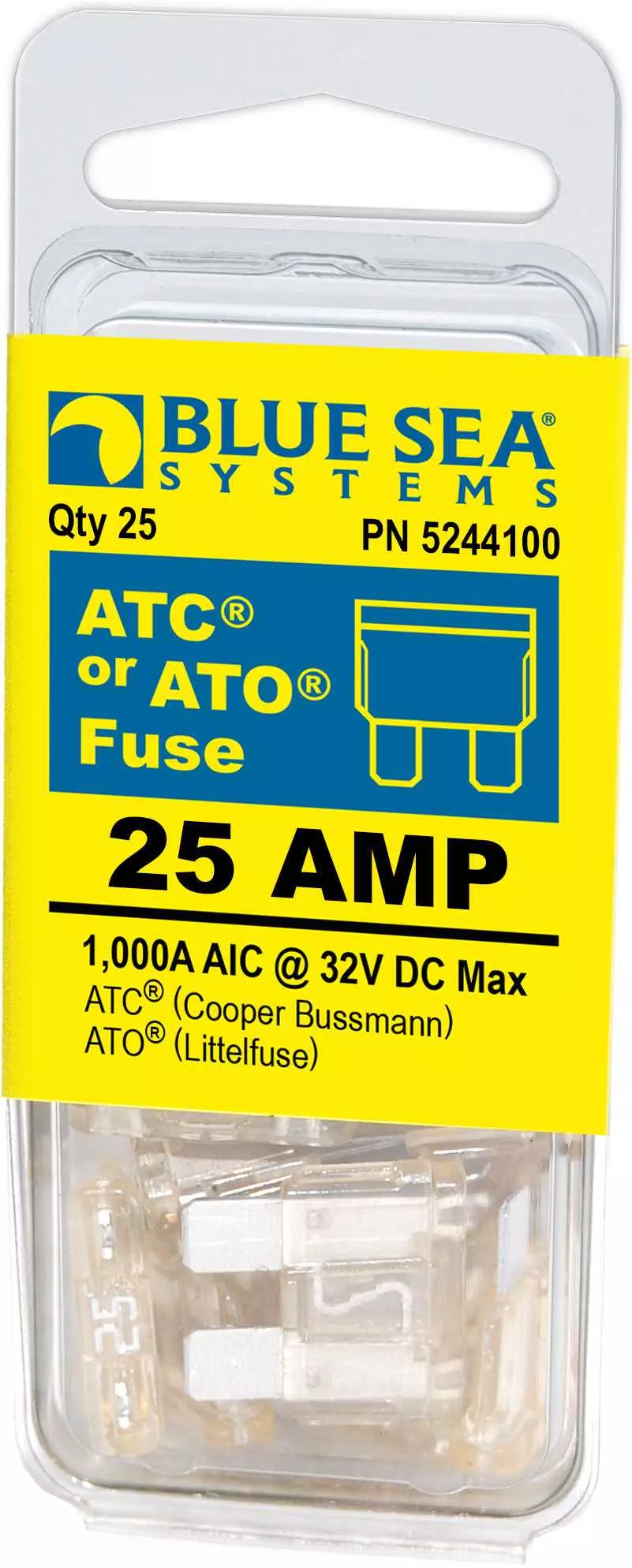 Blue Sea 5244100-BSS 25A ATO/ATC Blade Fuses - 25 Pack