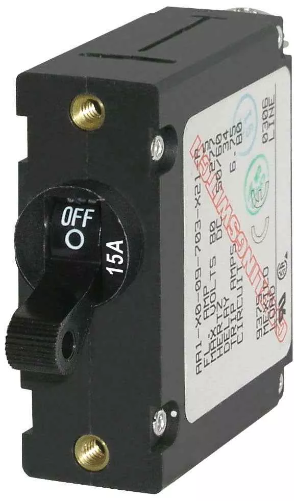 Blue Sea 7208-BSS 15A Hydraulic-Magnetic Circuit Breaker, 1-Pole