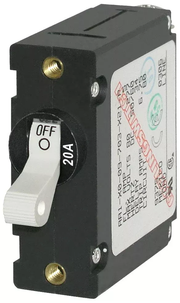 Blue Sea 7214-BSS 20A Hydraulic-Magnetic Circuit Breaker, 1-Pole