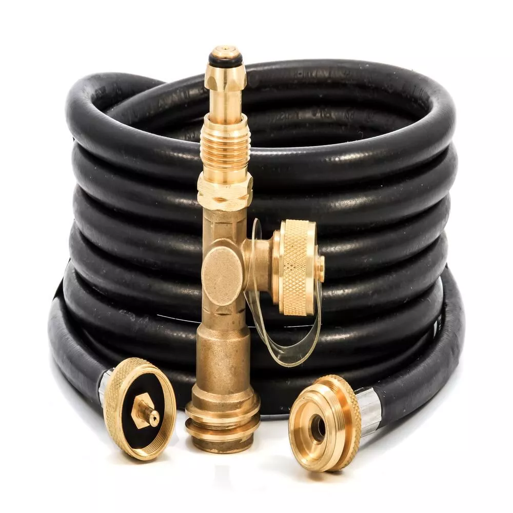 Brass Tee w/3 ports, w/ 12′ Hose
