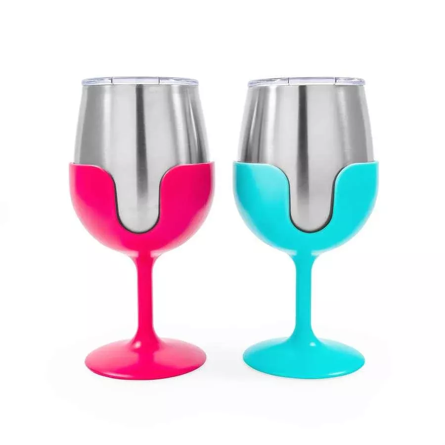 Camco 51915 8-oz Stainless Wine Glasses - 2 Pack