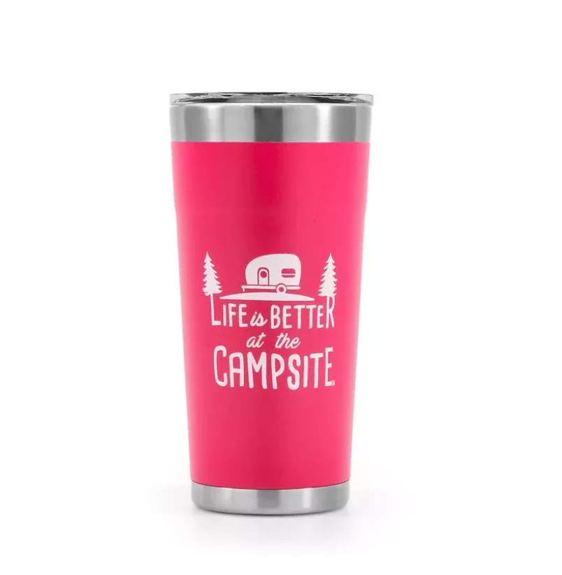 Camco 53061 Life is Better 20 oz. Tumbler, Coral Pink