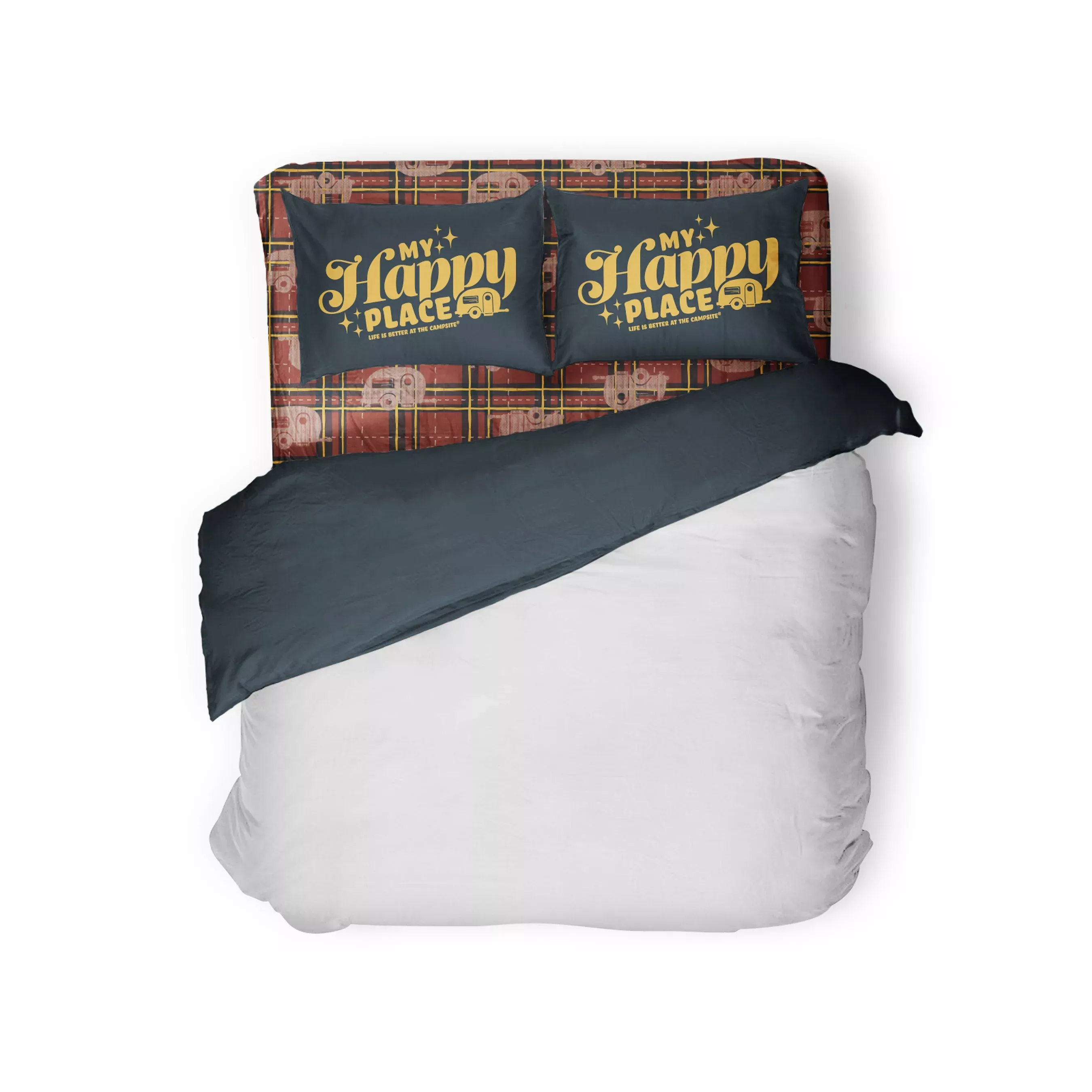 Camco 53118 Life is Better at the Campsite Bed Sheet Set – RV King, Red Plaid