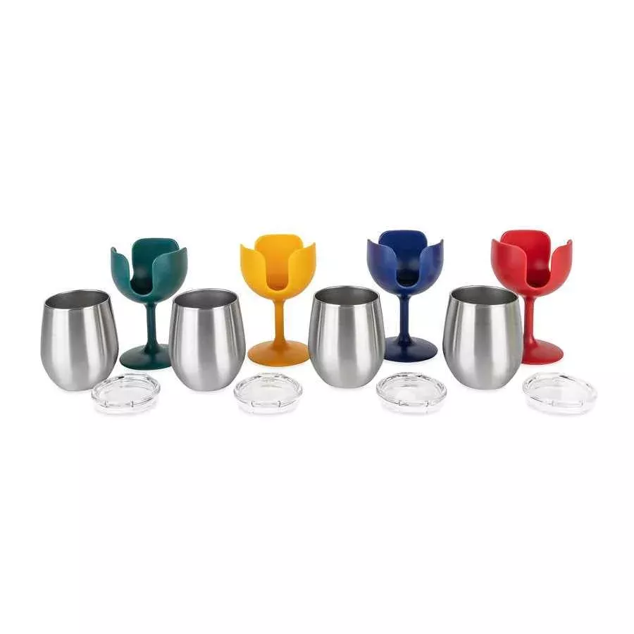 Camco 53465 8-oz Stainless Wine Glasses - 4 Pack