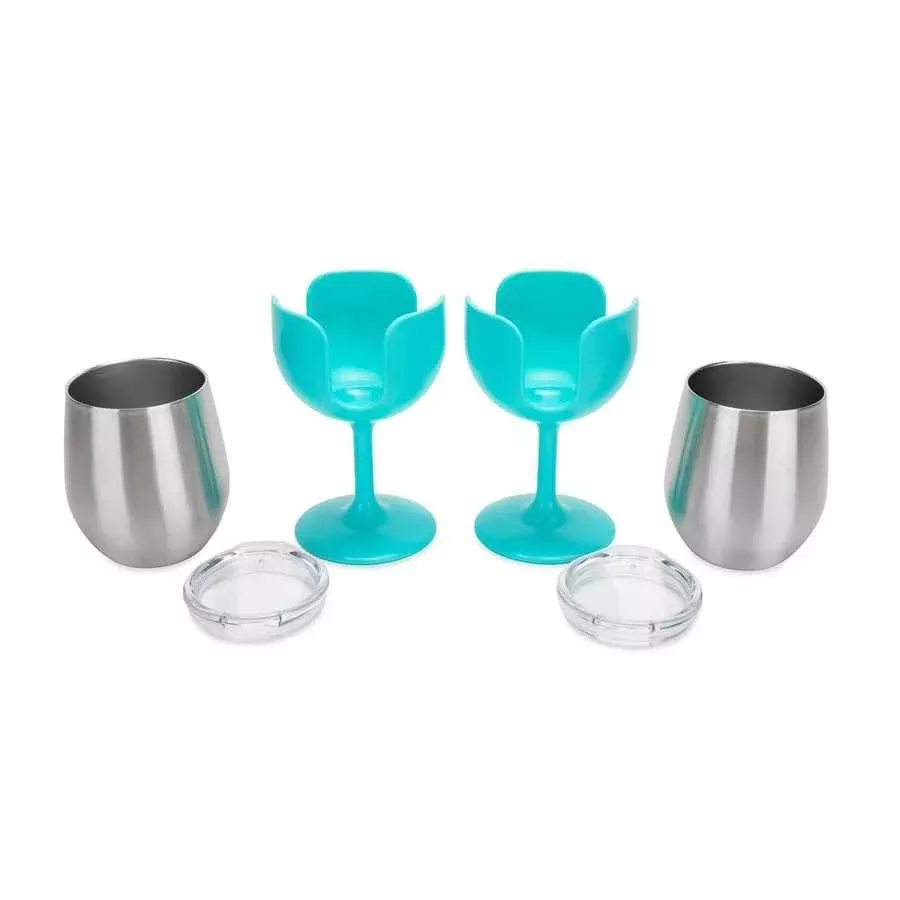 Camco 53484 8-oz Stainless Wine Glasses - 2 Pack