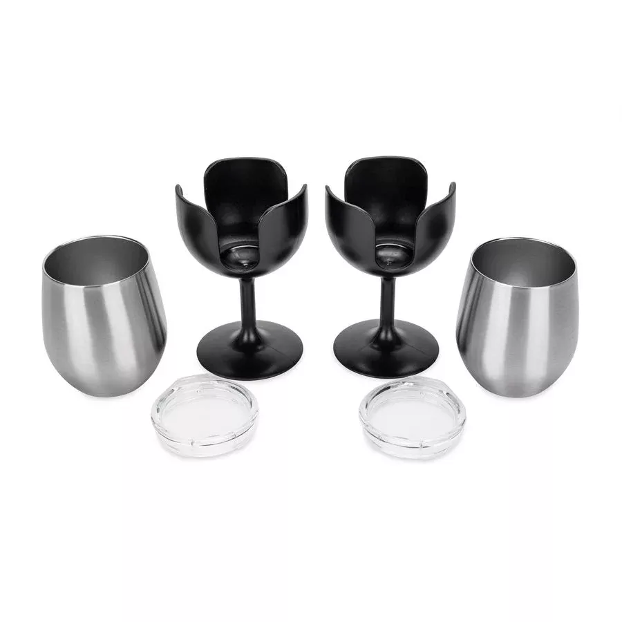 Camco 53485 8-oz Stainless Wine Glasses - 2 Pack