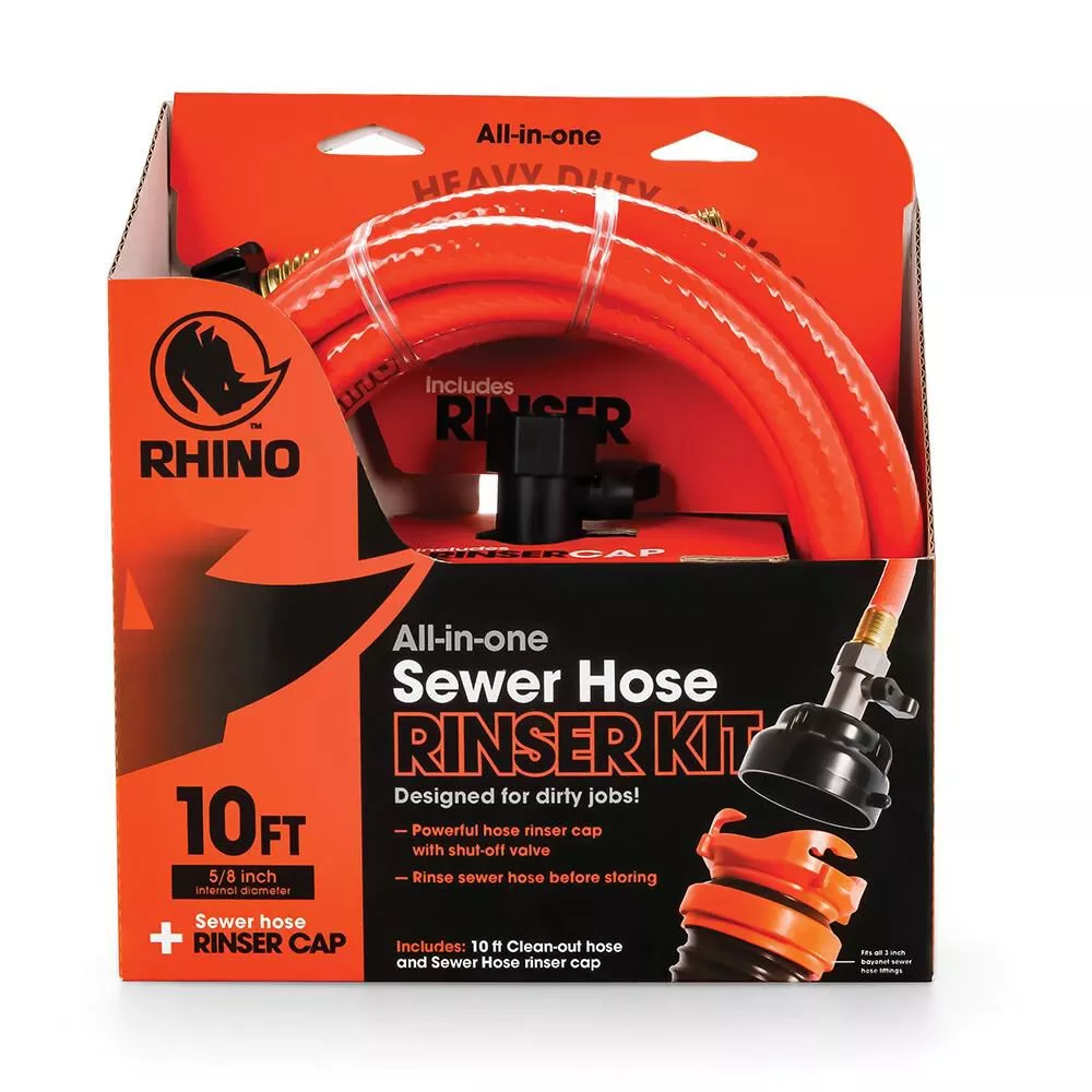 Camco RhinoFlex 10′ Clean Out Hose with Rinser Cap