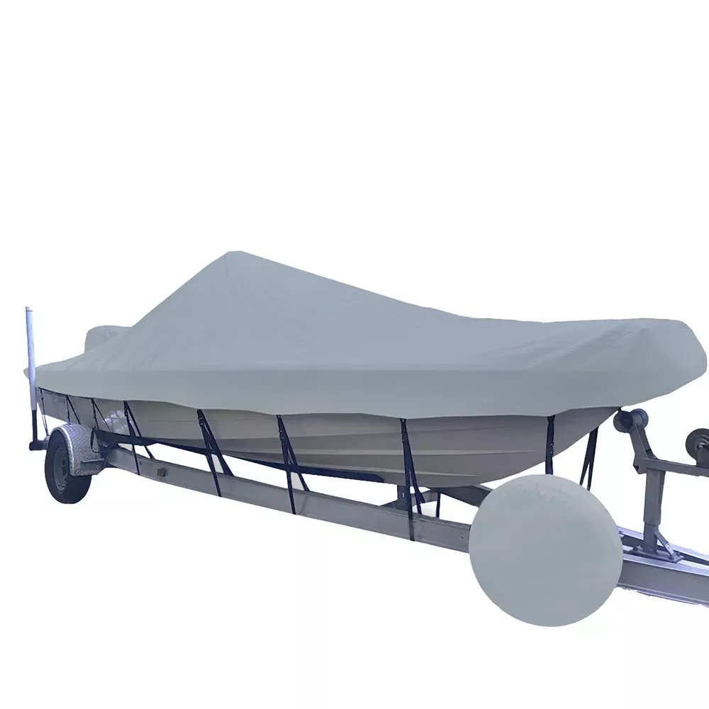 Carver Poly-Flex II Styled-to-Fit Boat Cover f/16.5′ V-Hull Center Console Shallow Draft Boats – Grey 71216F-10