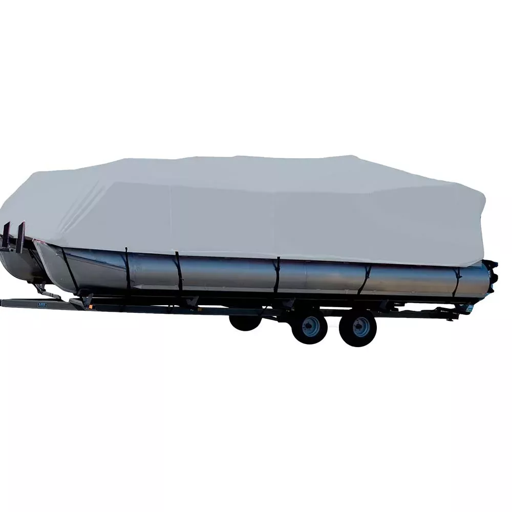 Carver Sun-DURA Styled-to-Fit Boat Cover f/16.5′ Pontoons w/Bimini Top & Rails – Grey 77516S-11
