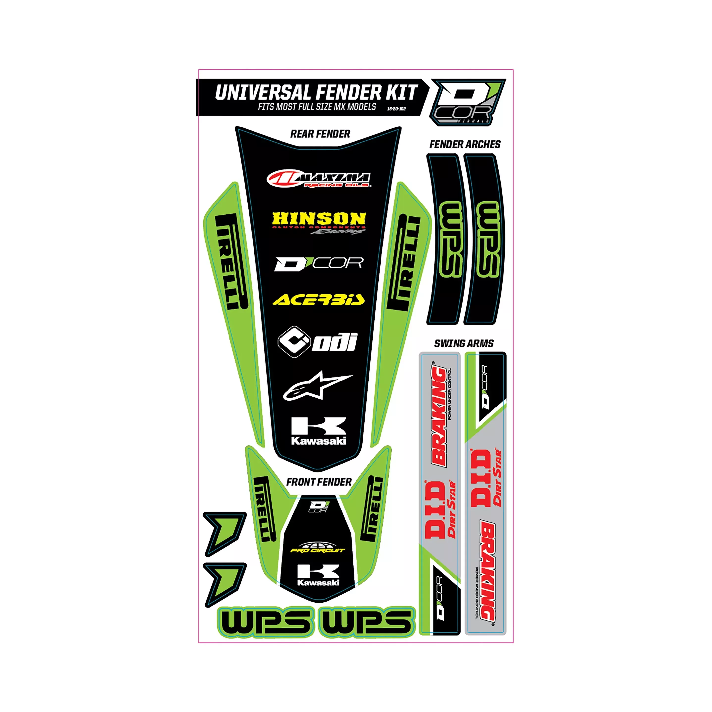 D-COR TRIM KIT GREEN WPS UNIVERSAL FOR FULL SIZE MOTORCYCLES - 862-52102