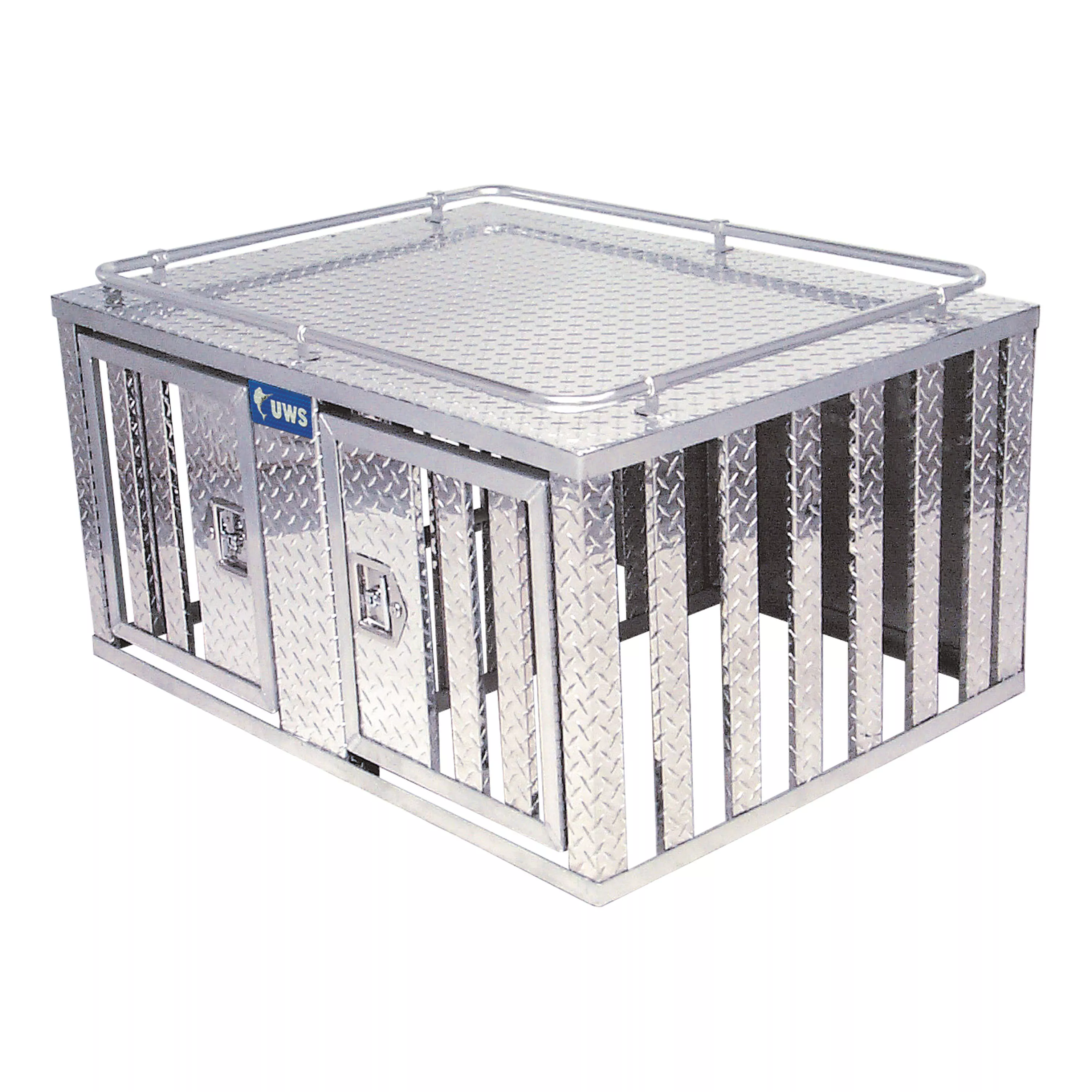 DB-4848 - Bright Aluminum 48" x 48" Double-Door Dog Box with Divider